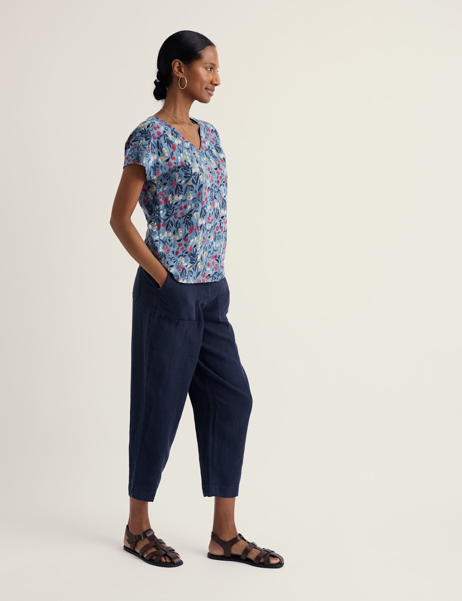 Pure Cotton Floral V-Neck Top - image 2