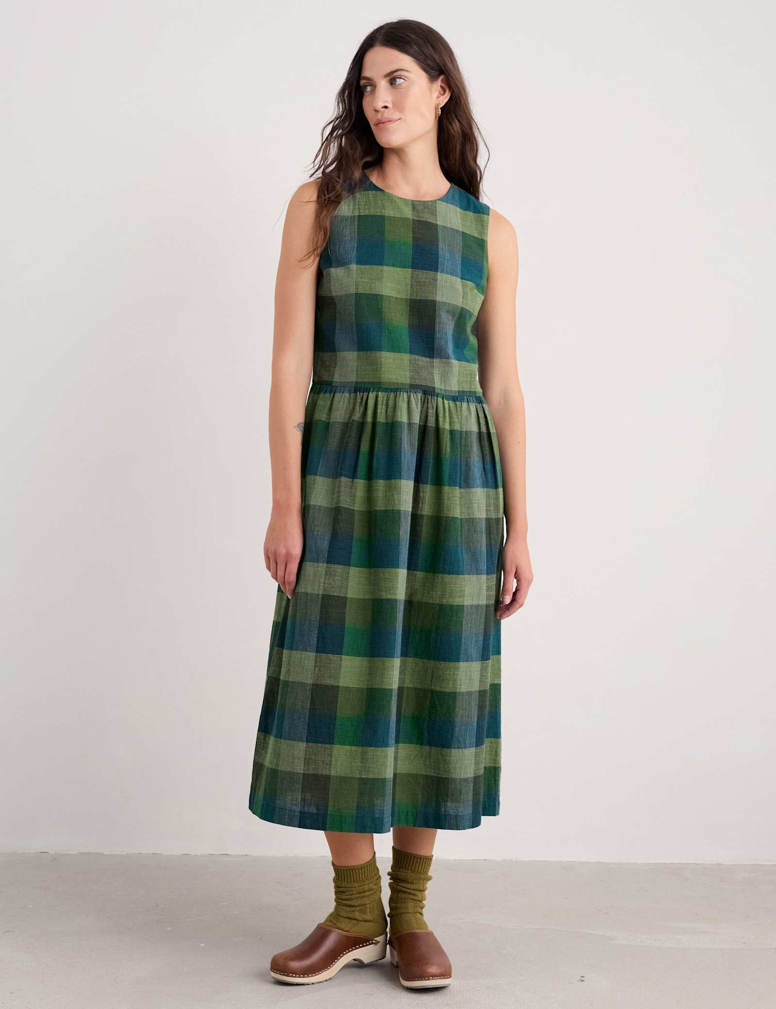 Pure Cotton Checked Midaxi Skater Dress - image 5