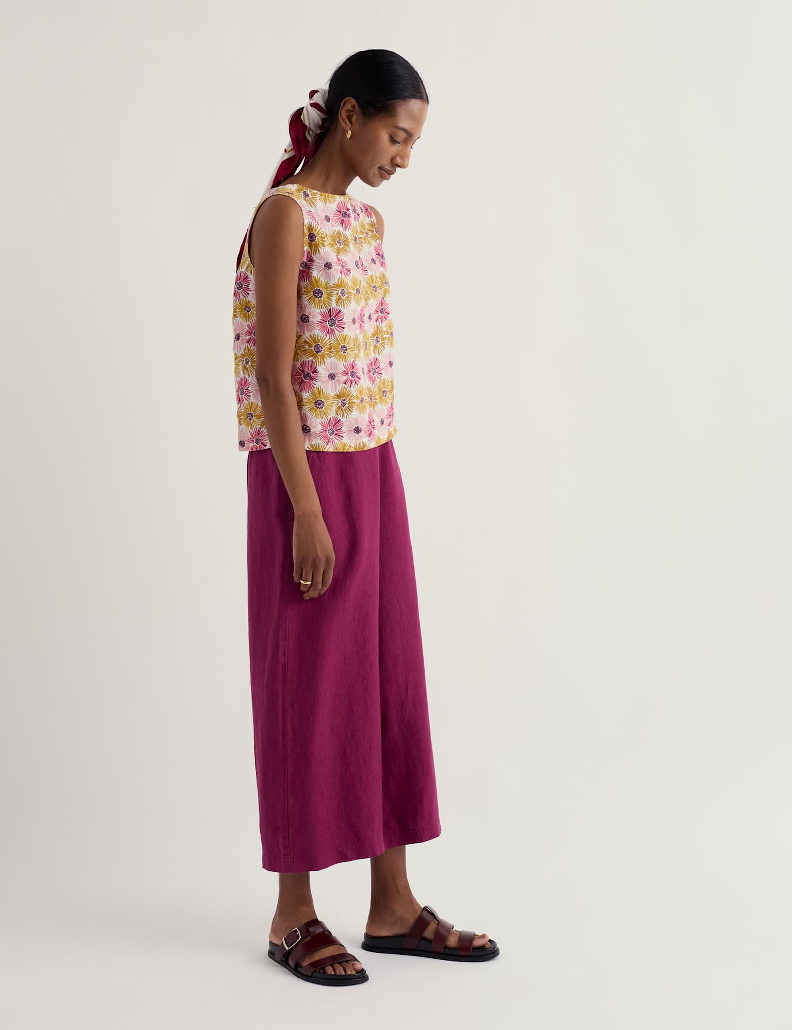 Pure Linen Floral Slash Neck Top - image 5