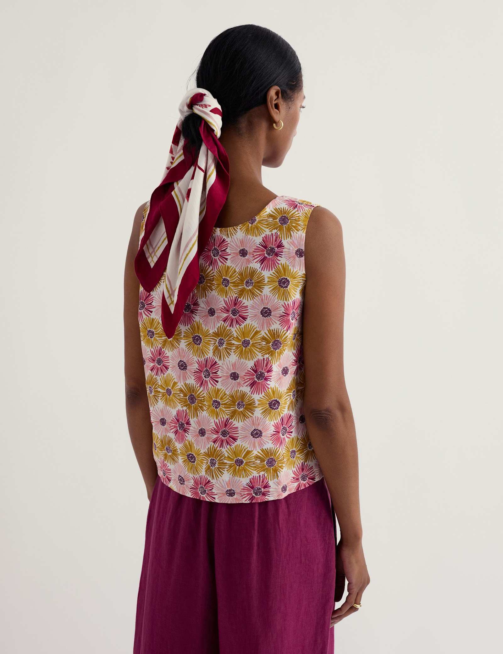 Pure Linen Floral Slash Neck Top - image 3