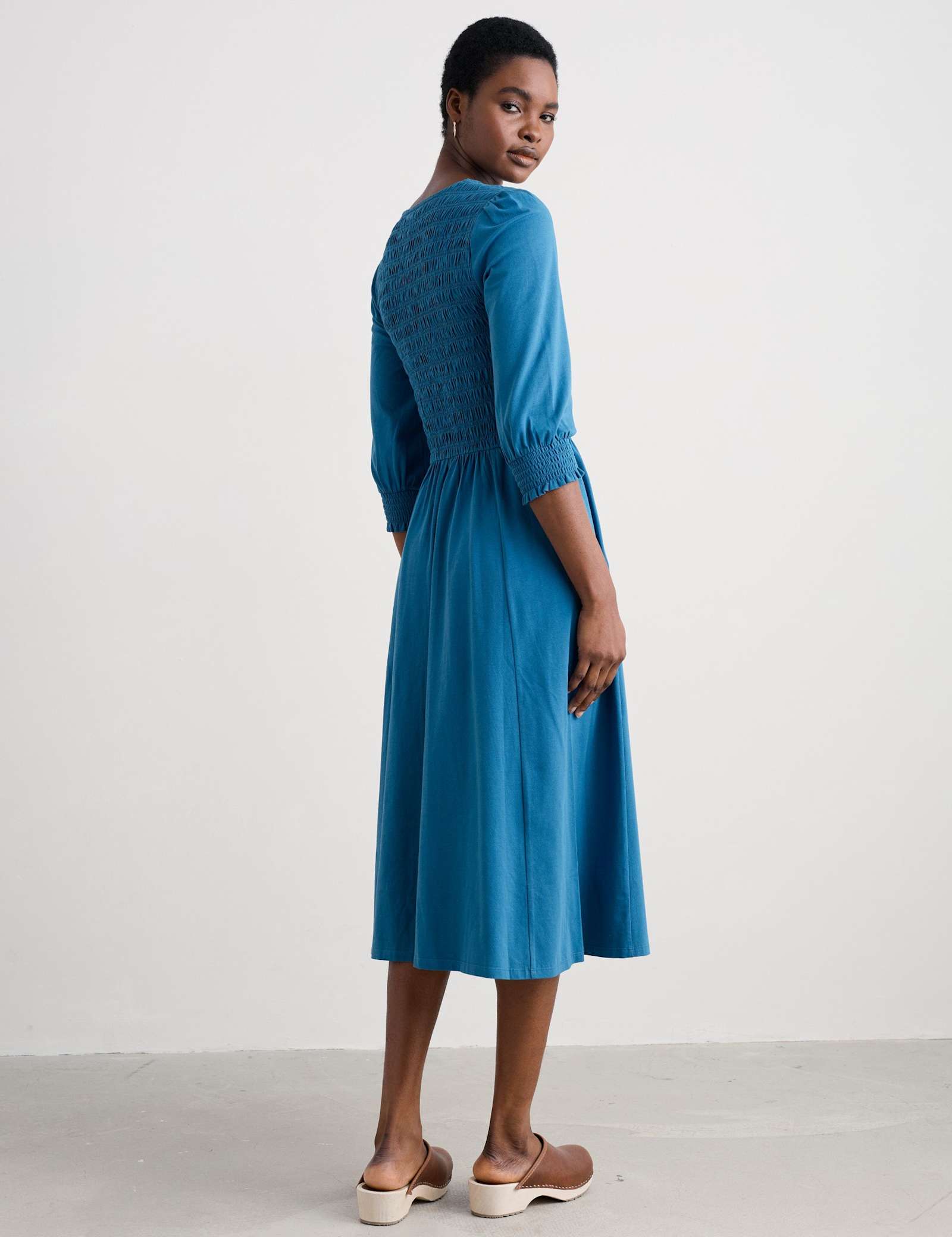 Cotton Rich V-Neck Midi Shirred Dress - image 3