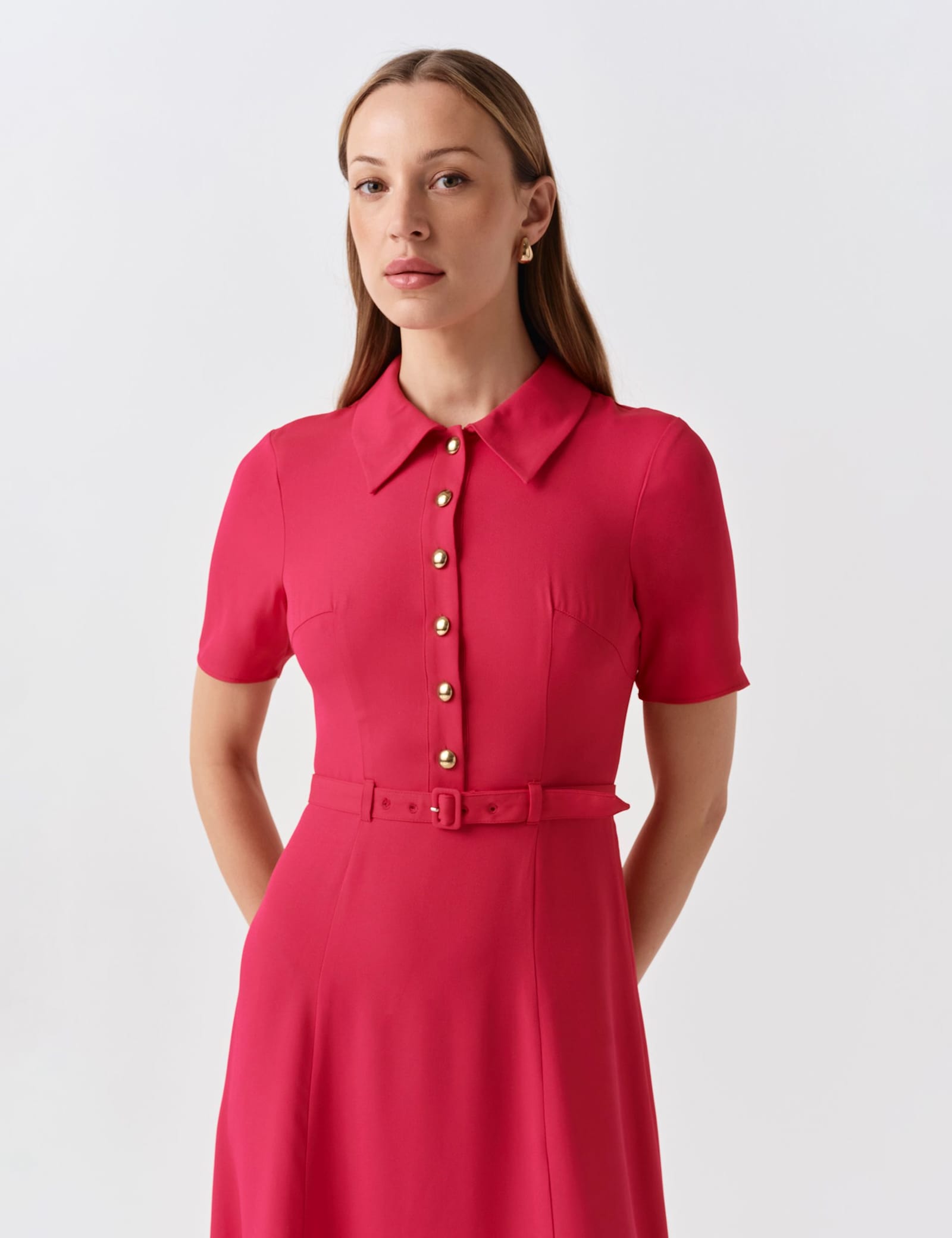 Collared Belted Midi Shirt Dress - image 4