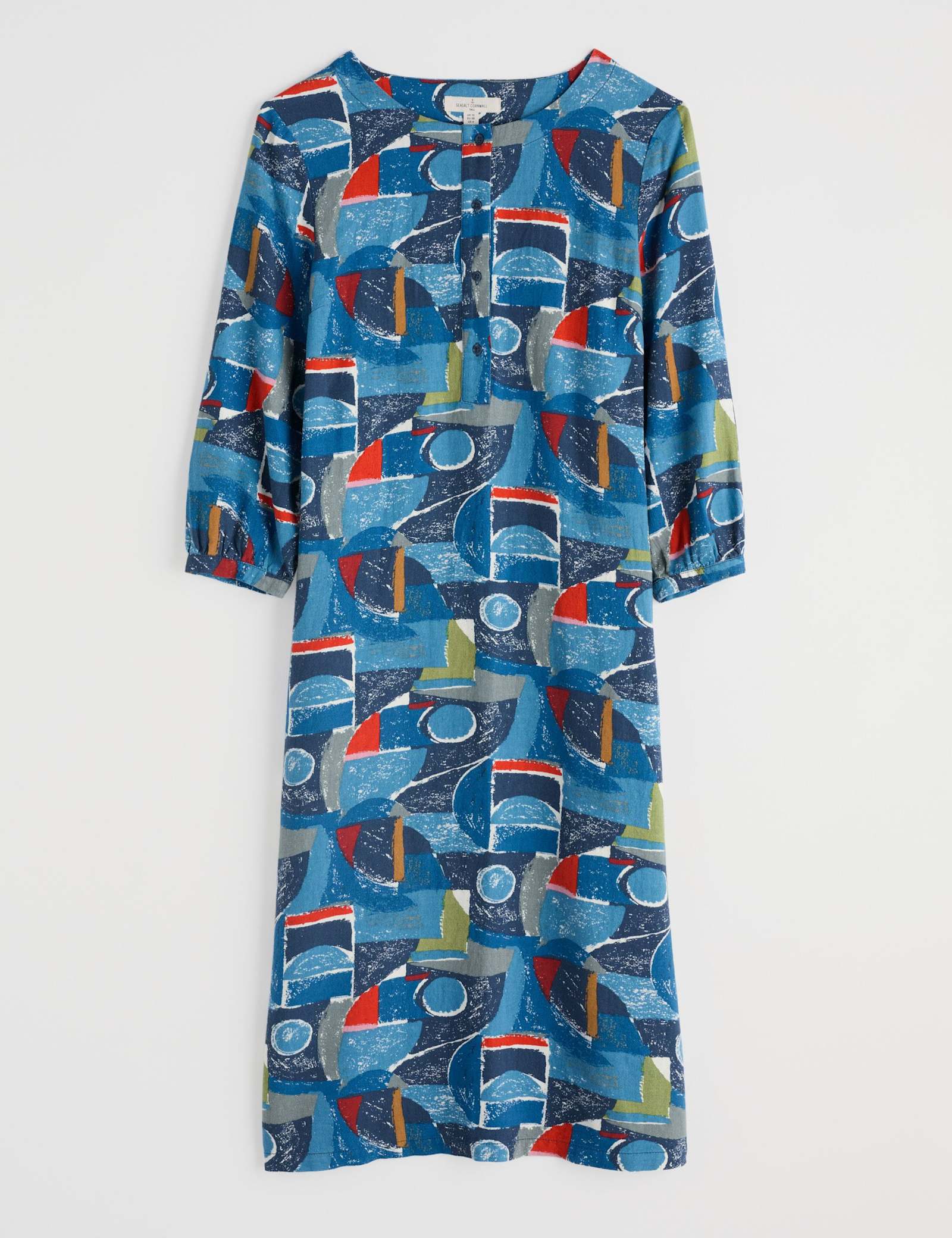 Linen Rich Geometric Midi Shift Dress - image 1