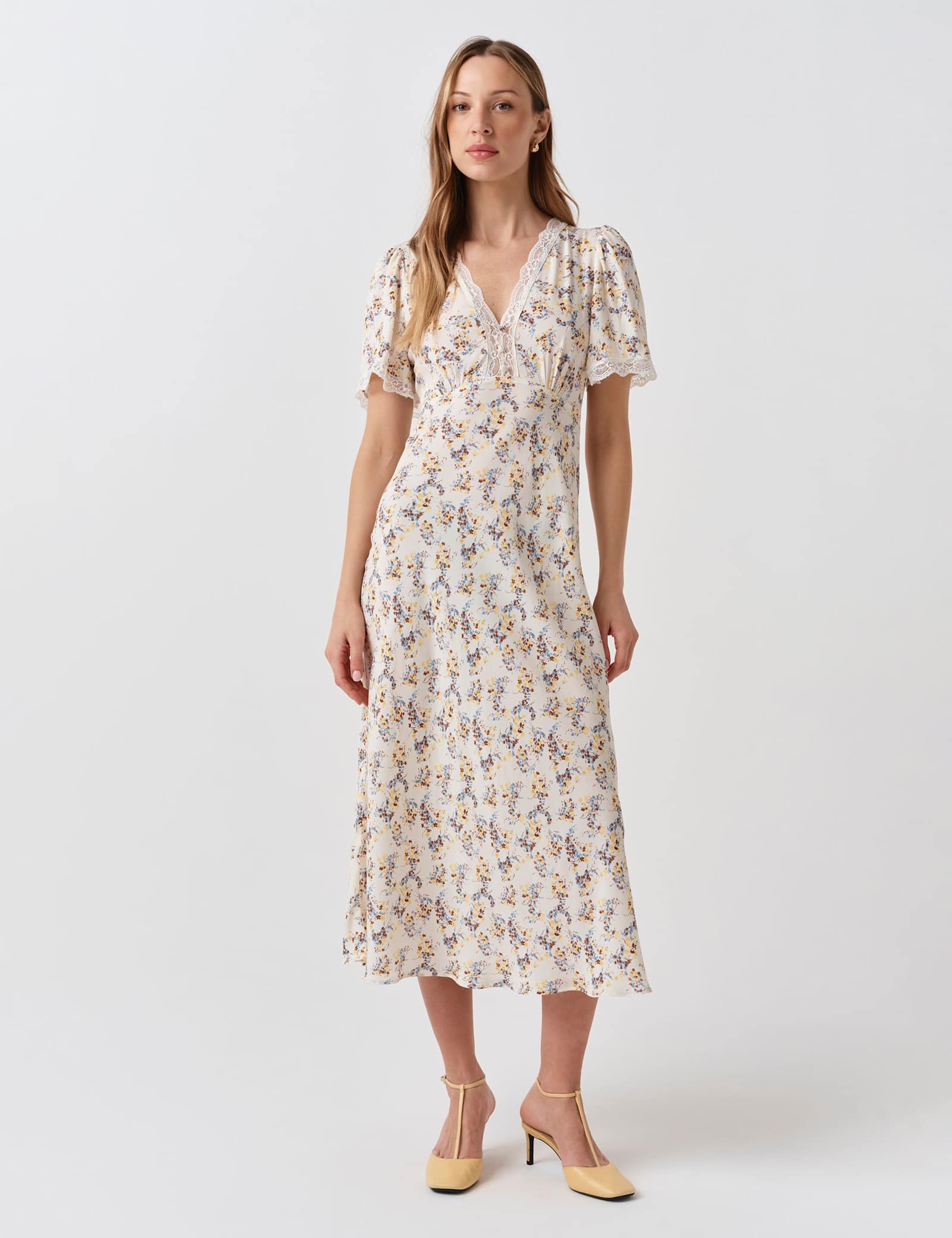 Crepe Floral Lace Midi Tea Dress - image 1
