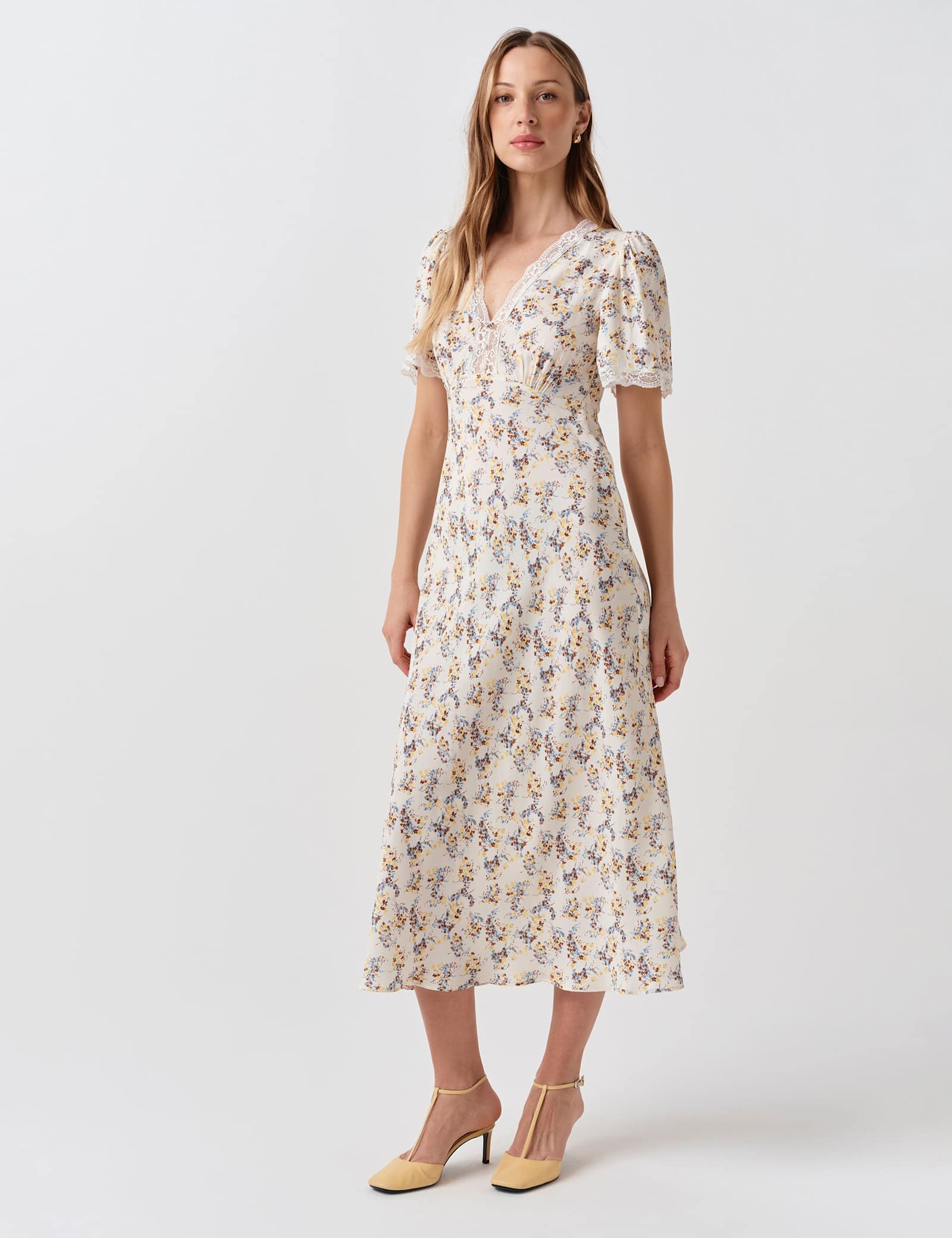 Crepe Floral Lace Midi Tea Dress - image 3