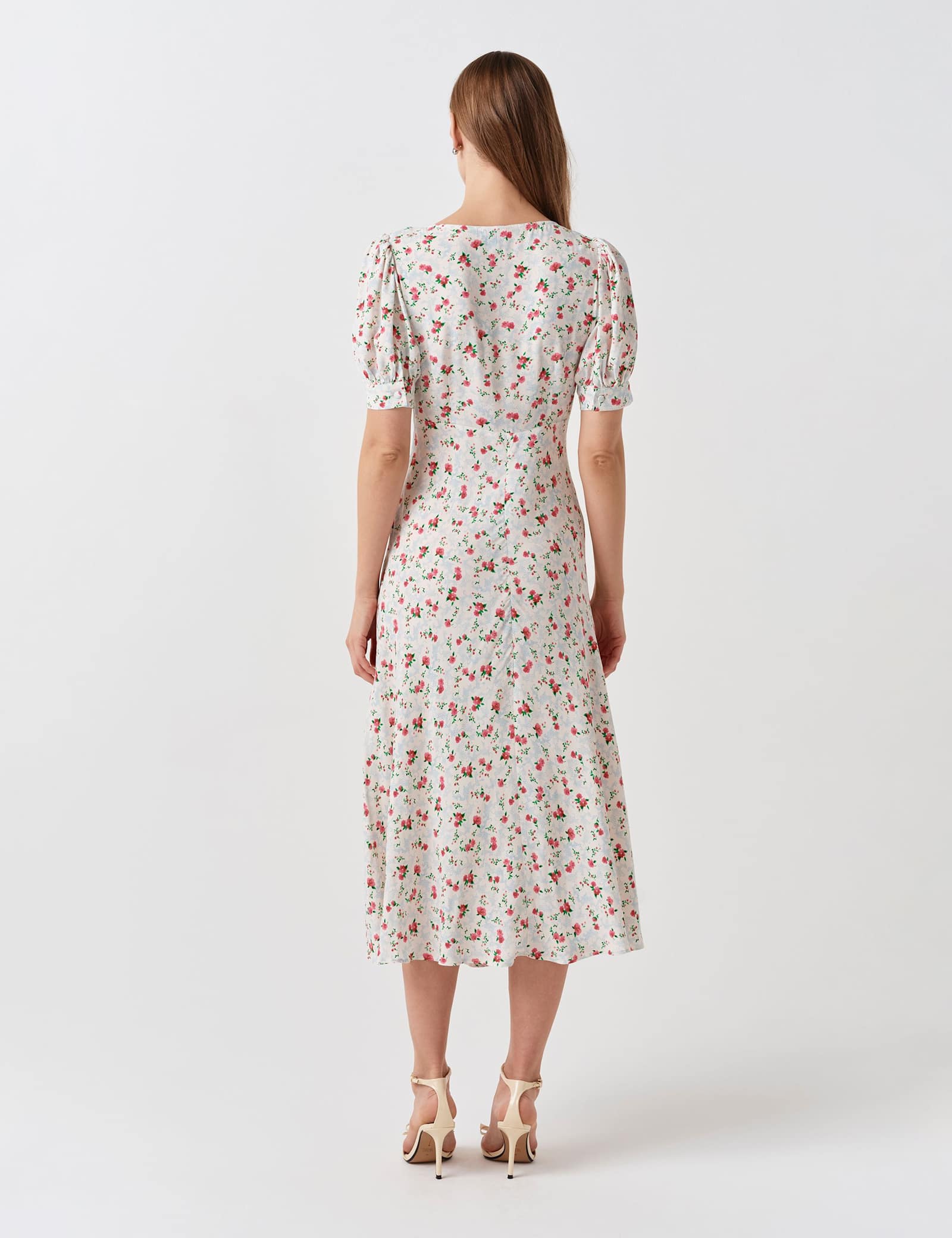 Crepe Floral V-Neck Midi Tea Dress - image 5