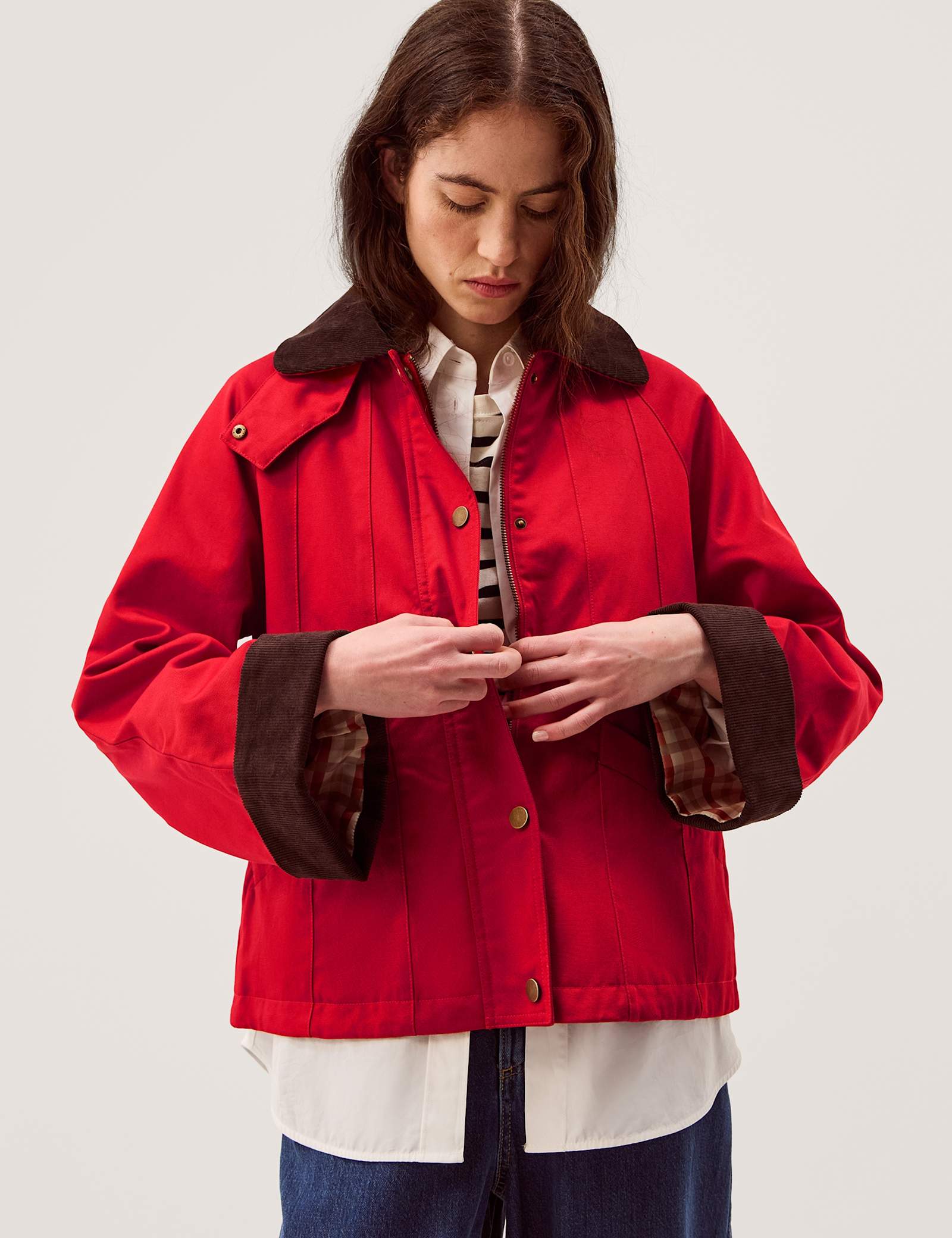 Cotton Blend Gingham Collared Barn Jacket - image 5