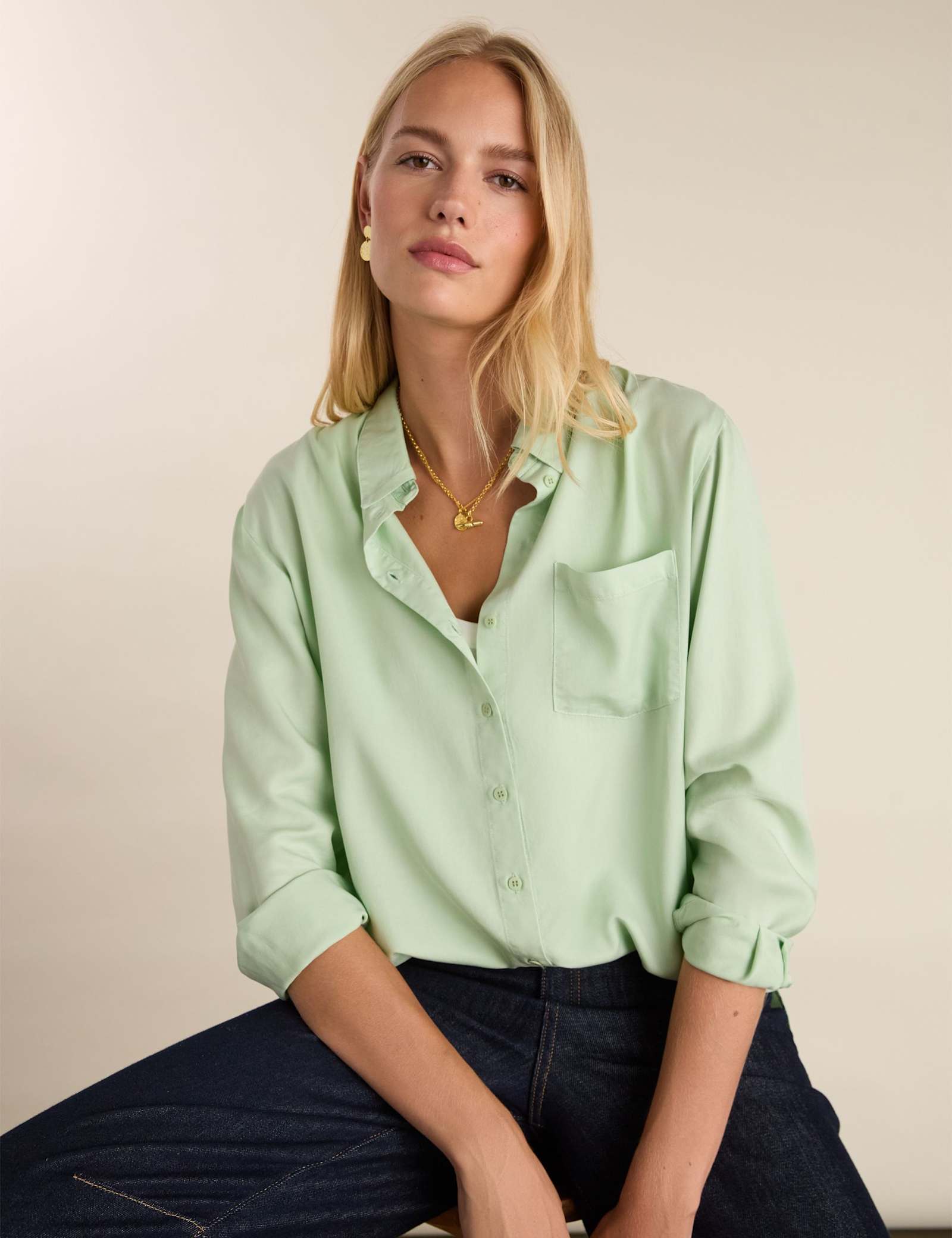 Pure Lyocell Collared Relaxed Shirt - image 3