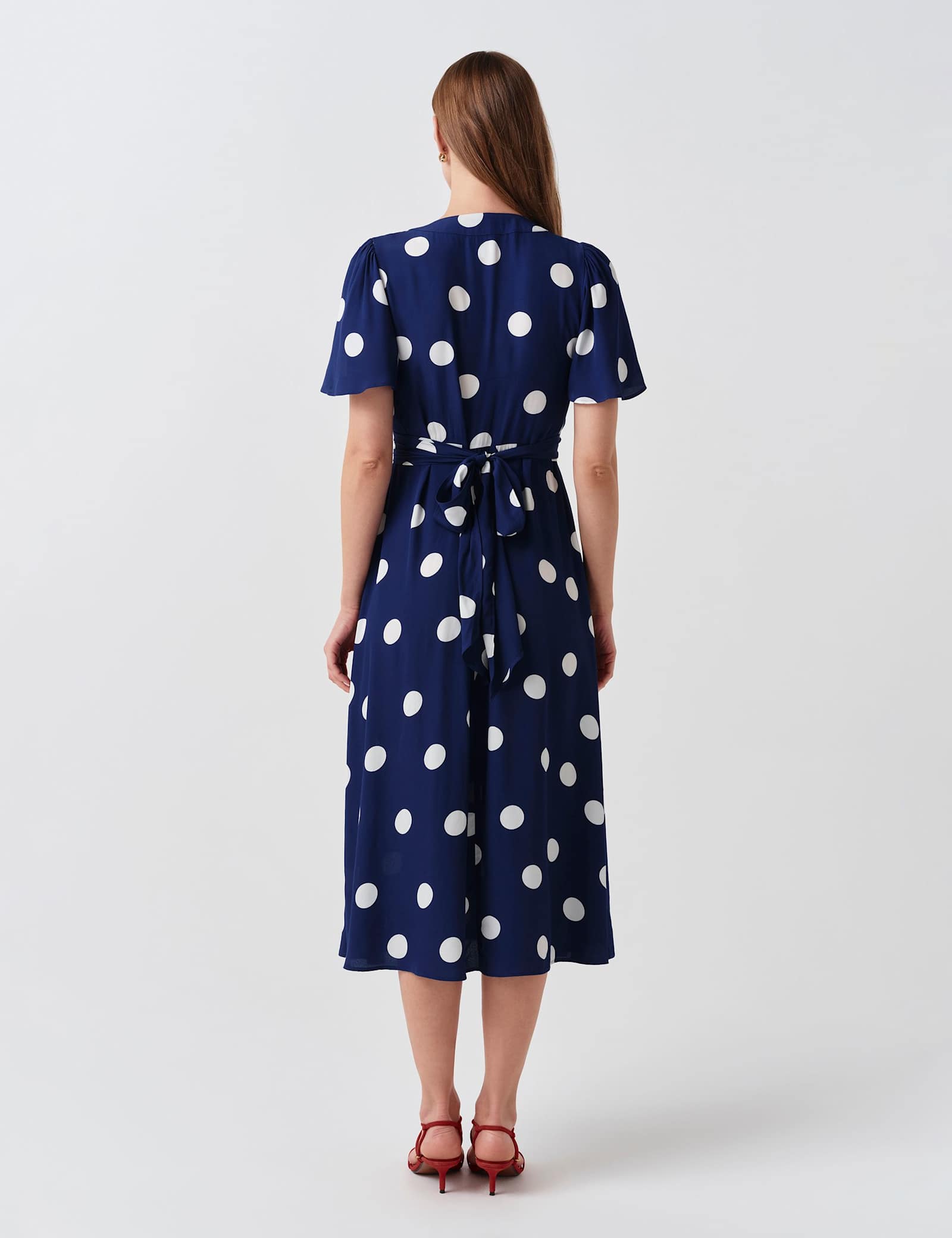 Crepe Spot V-Neck Midi Tea Dress - image 5