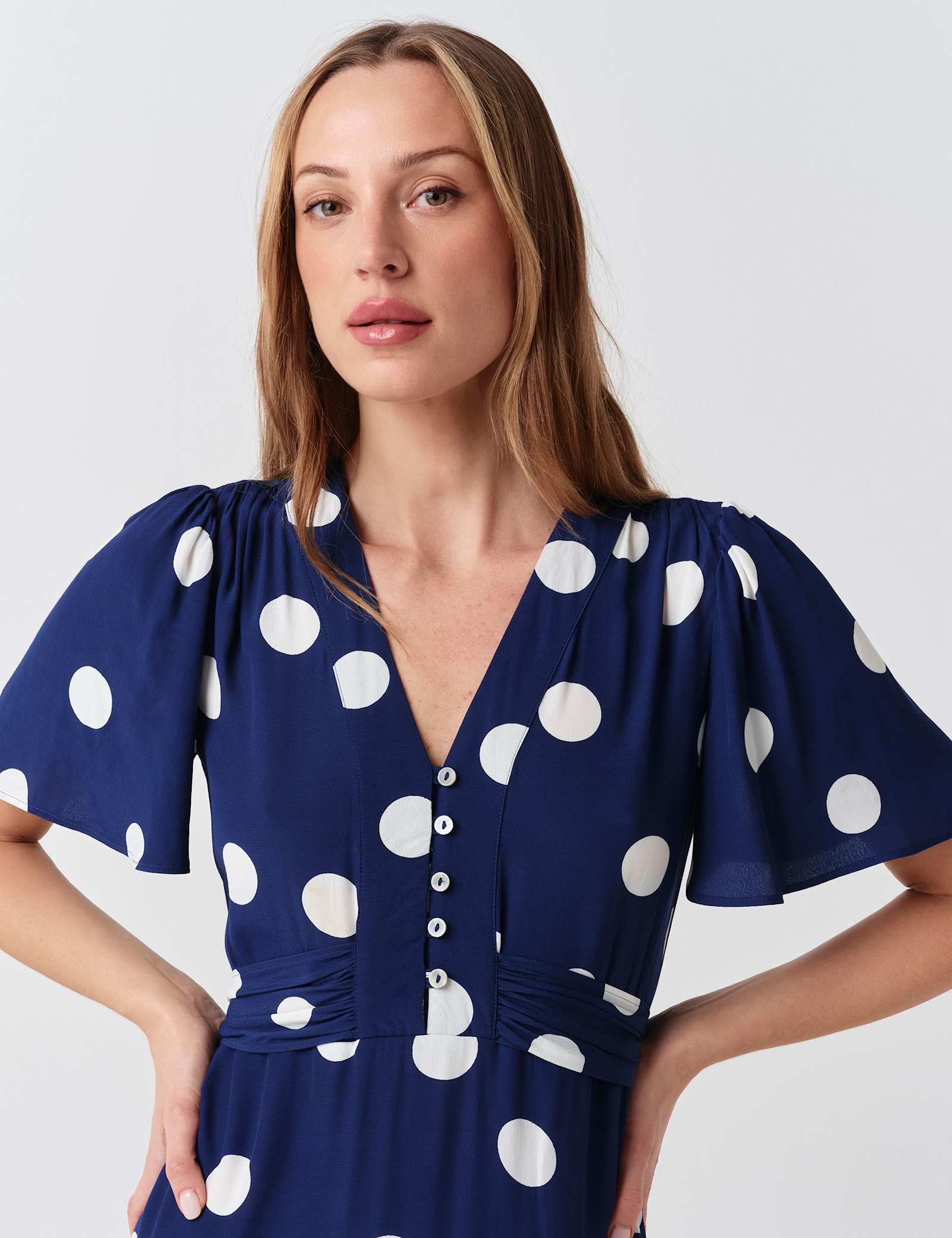 Crepe Spot V-Neck Midi Tea Dress - image 2