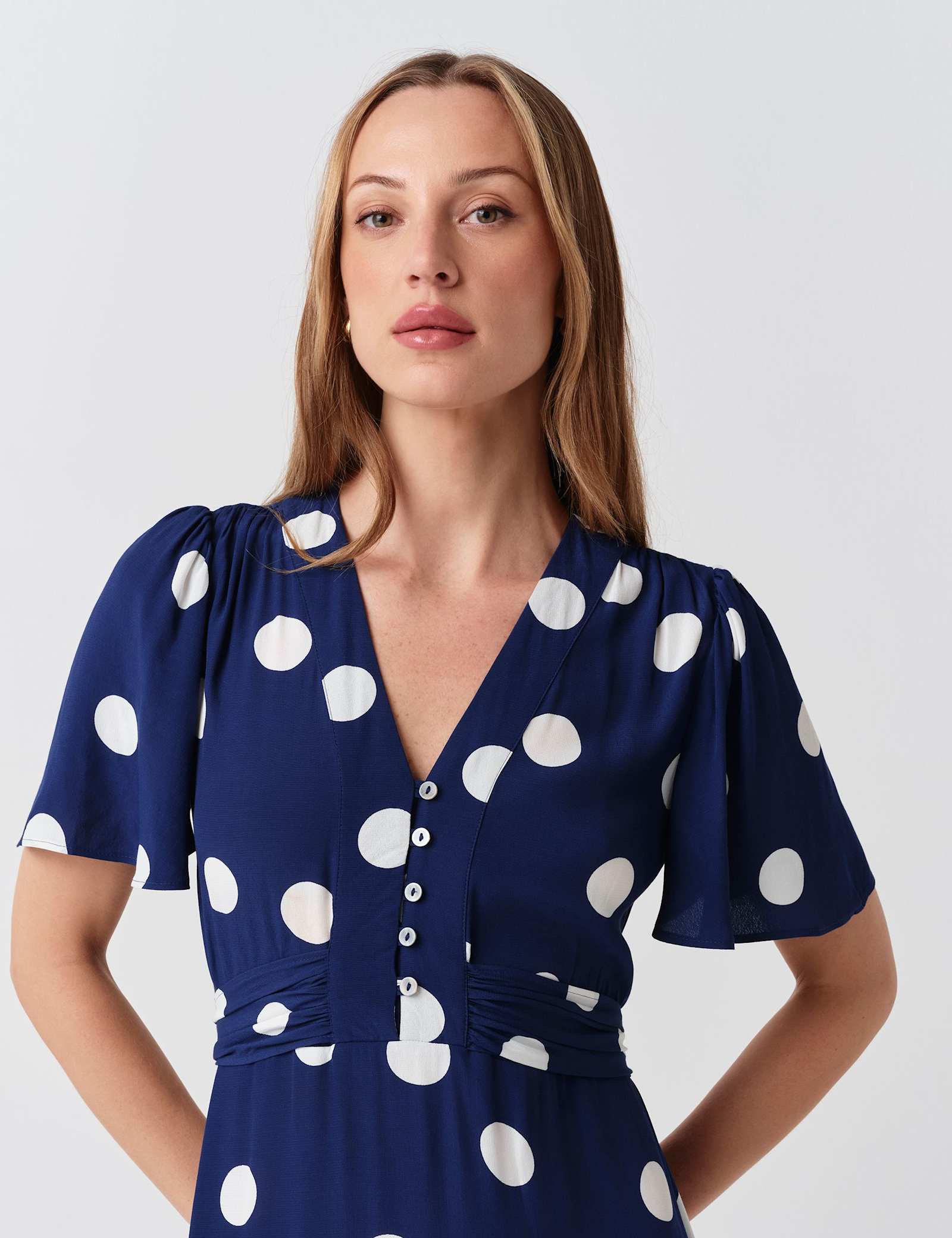 Crepe Spot V-Neck Midi Tea Dress - image 4