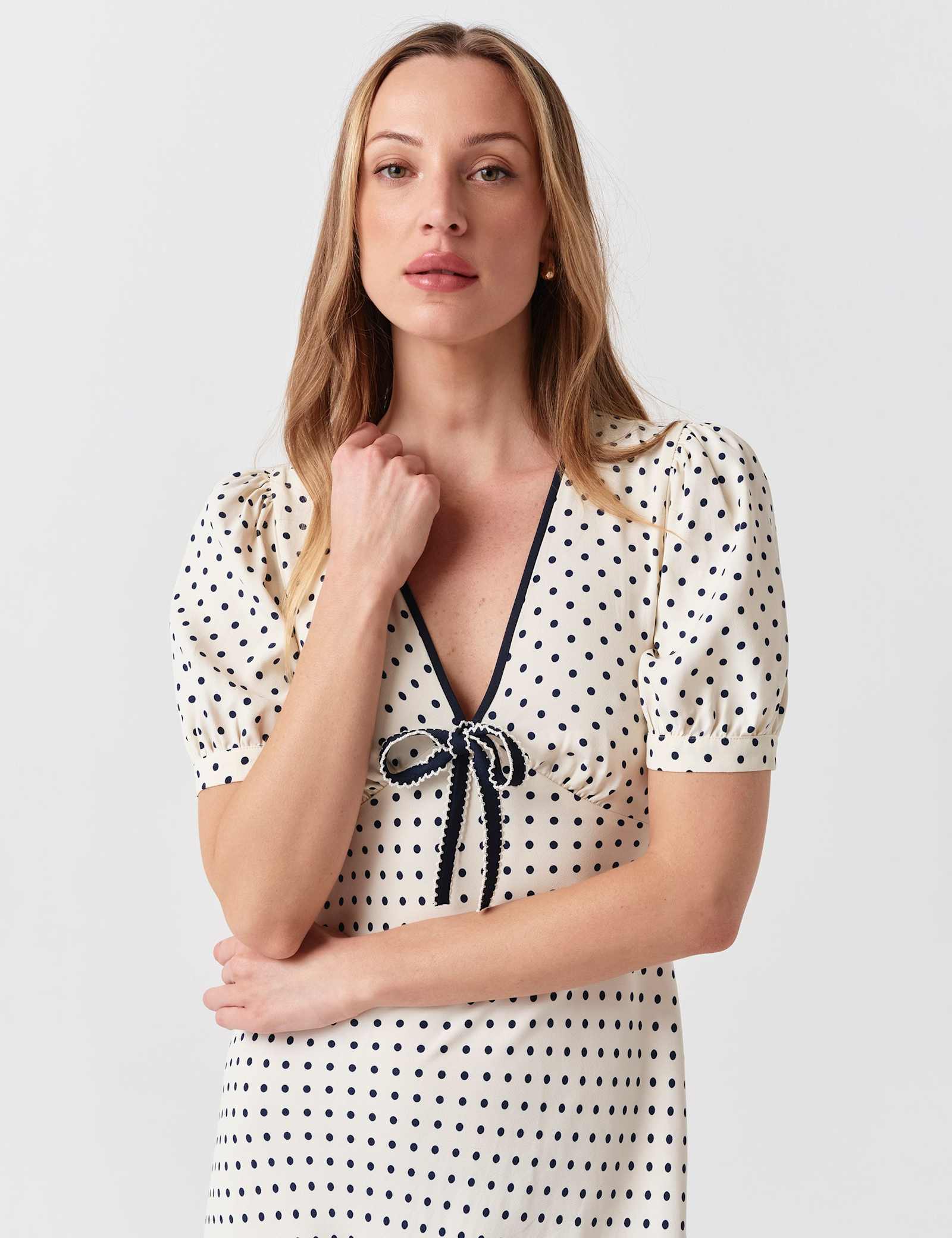 Crepe Spot Print V-Neck Midi Dress - image 3