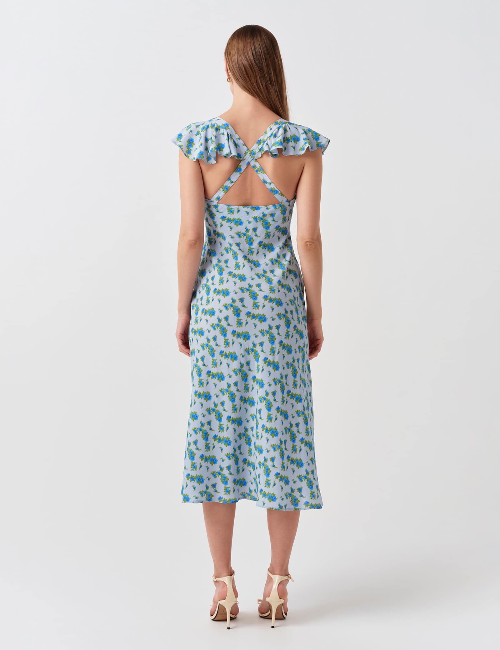 Crepe Floral V-Neck Midi Tea Dress - image 3