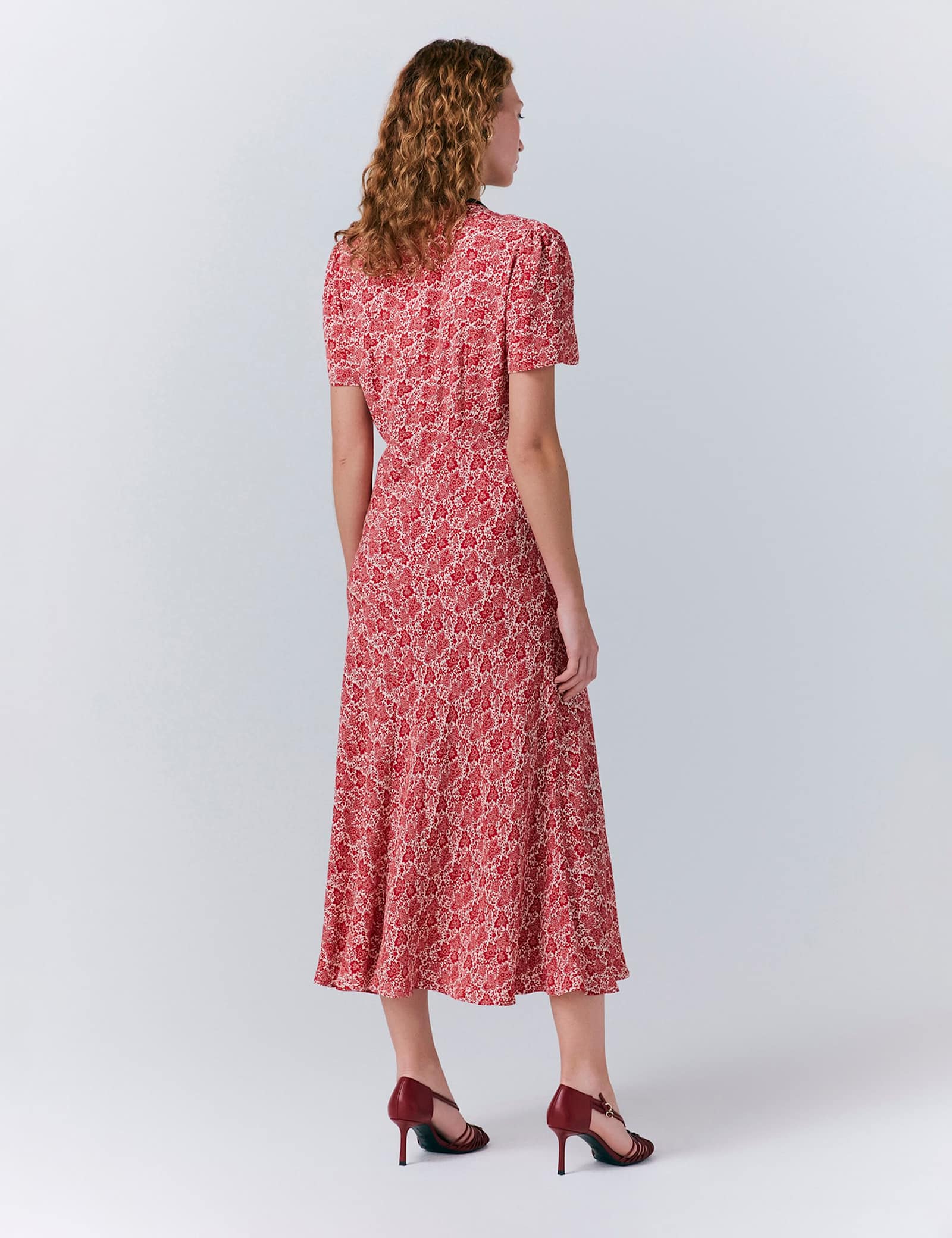 Crepe Floral Tie Front Midi Tea Dress - image 5