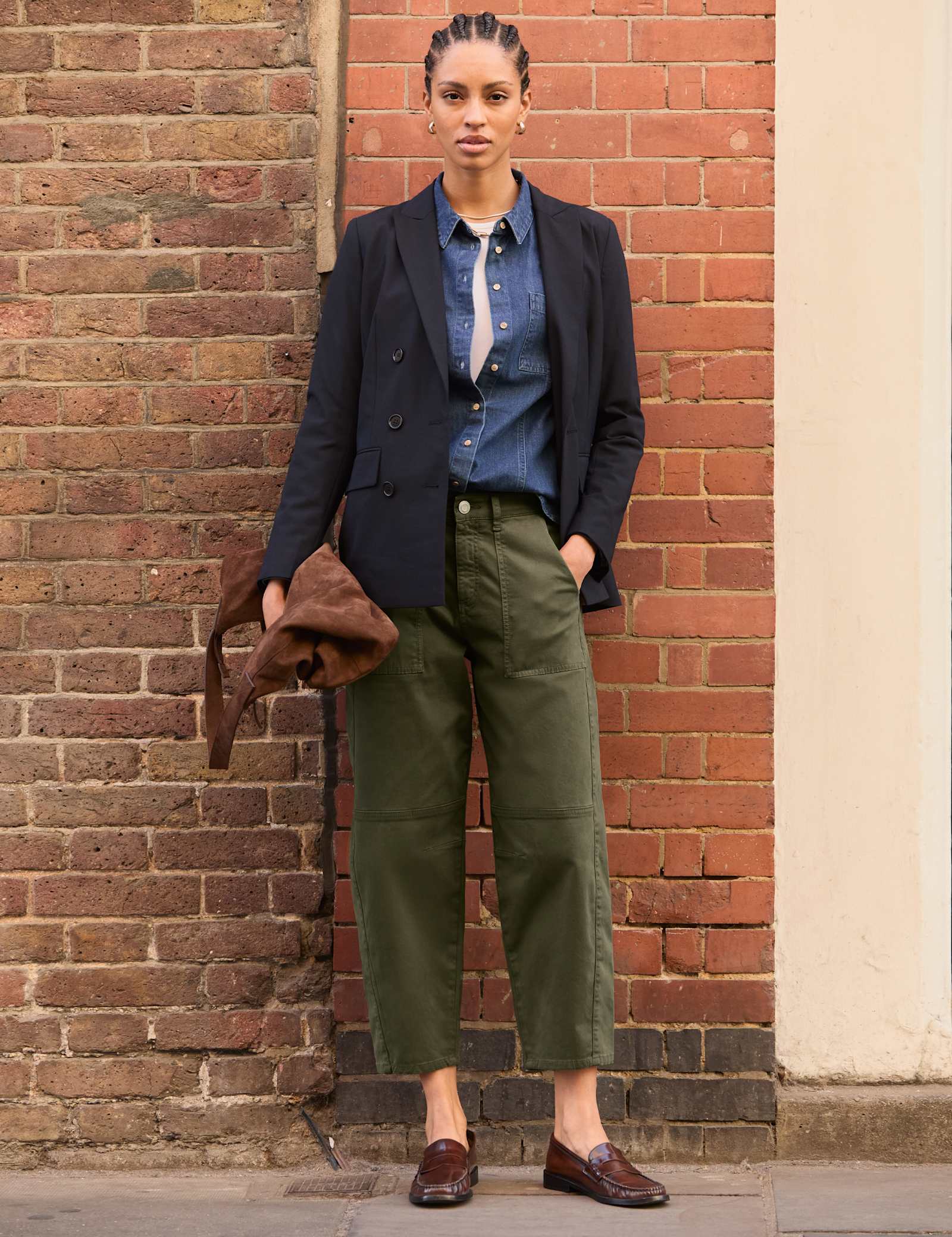 Cotton Rich Barrel Leg Cropped Trousers - image 3