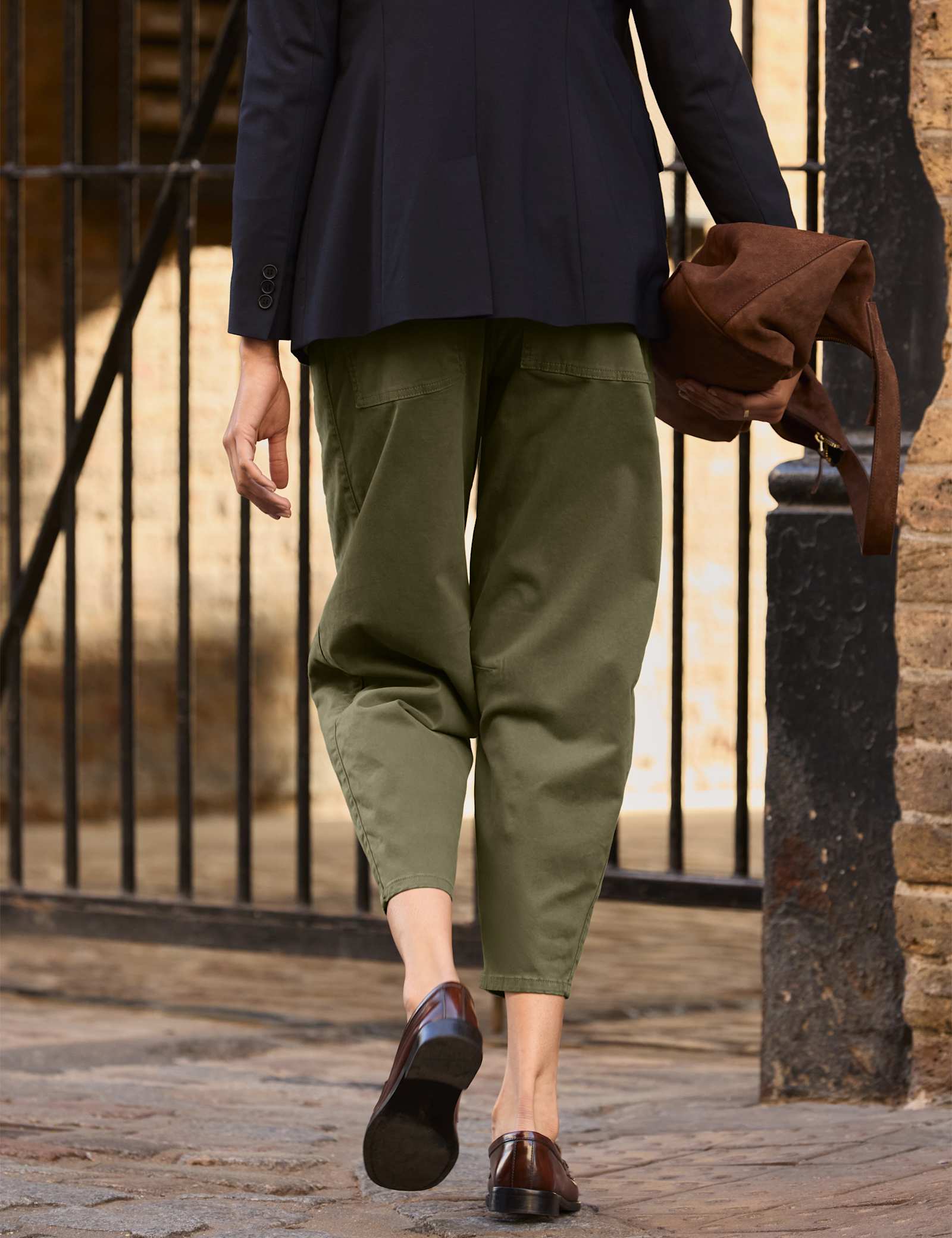 Cotton Rich Barrel Leg Cropped Trousers - image 4
