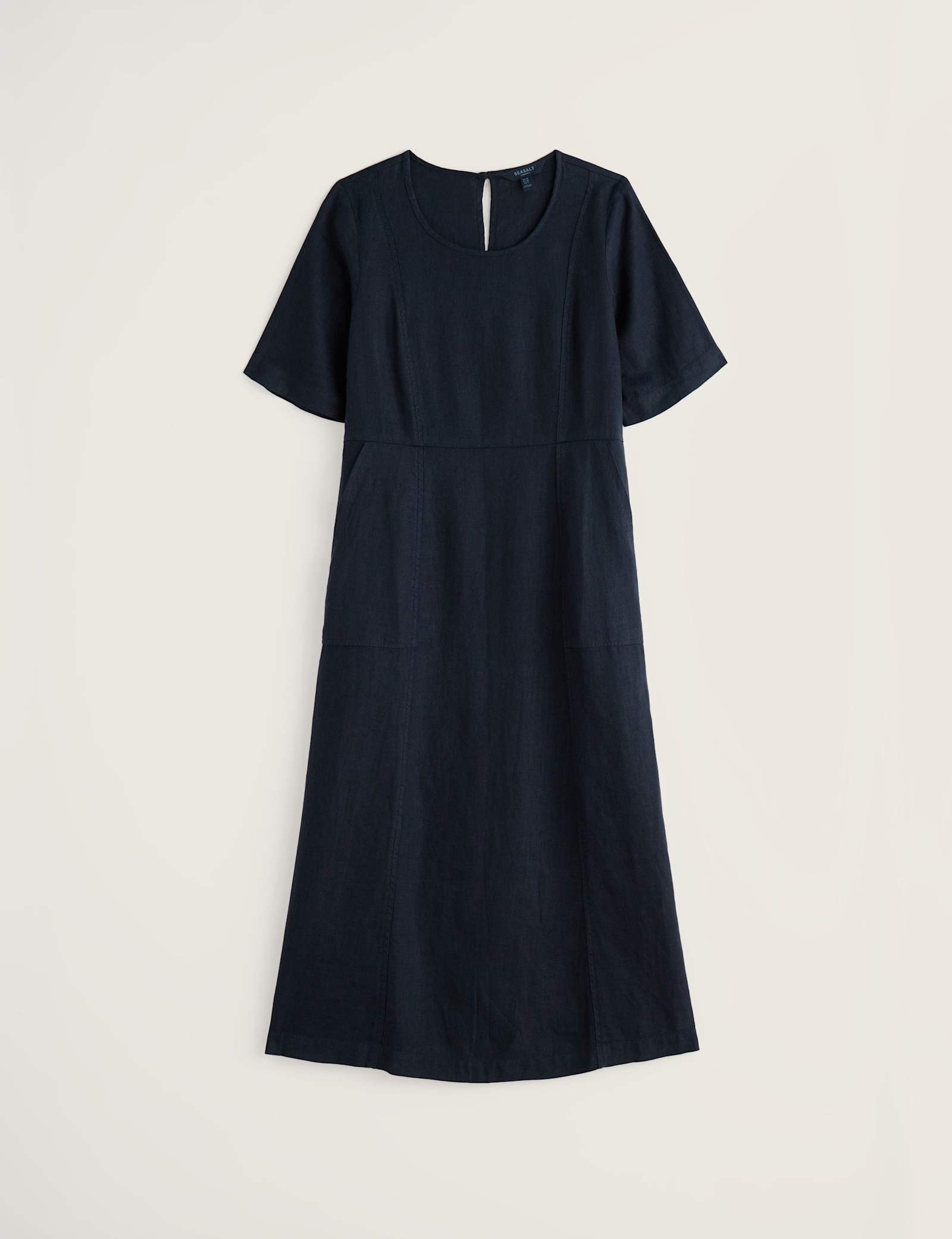Pure Linen Round Neck Midi Waisted Dress - image 3