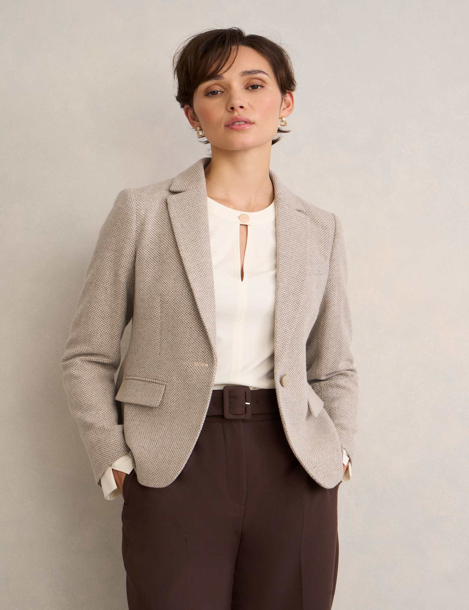 Wool Rich Herringbone Single Breasted Blazer - image 5