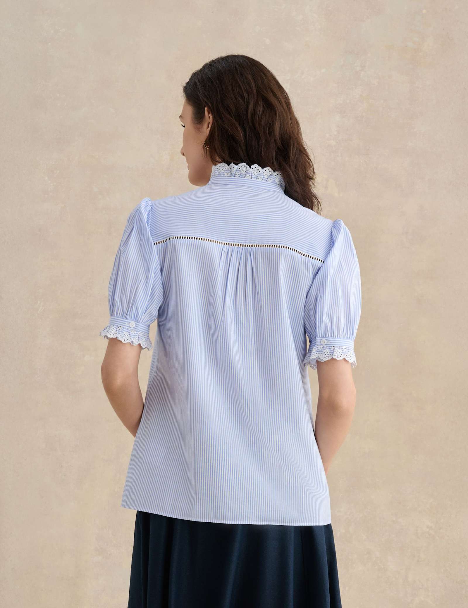 Cotton Blend Striped Broderie Detail Blouse - image 4