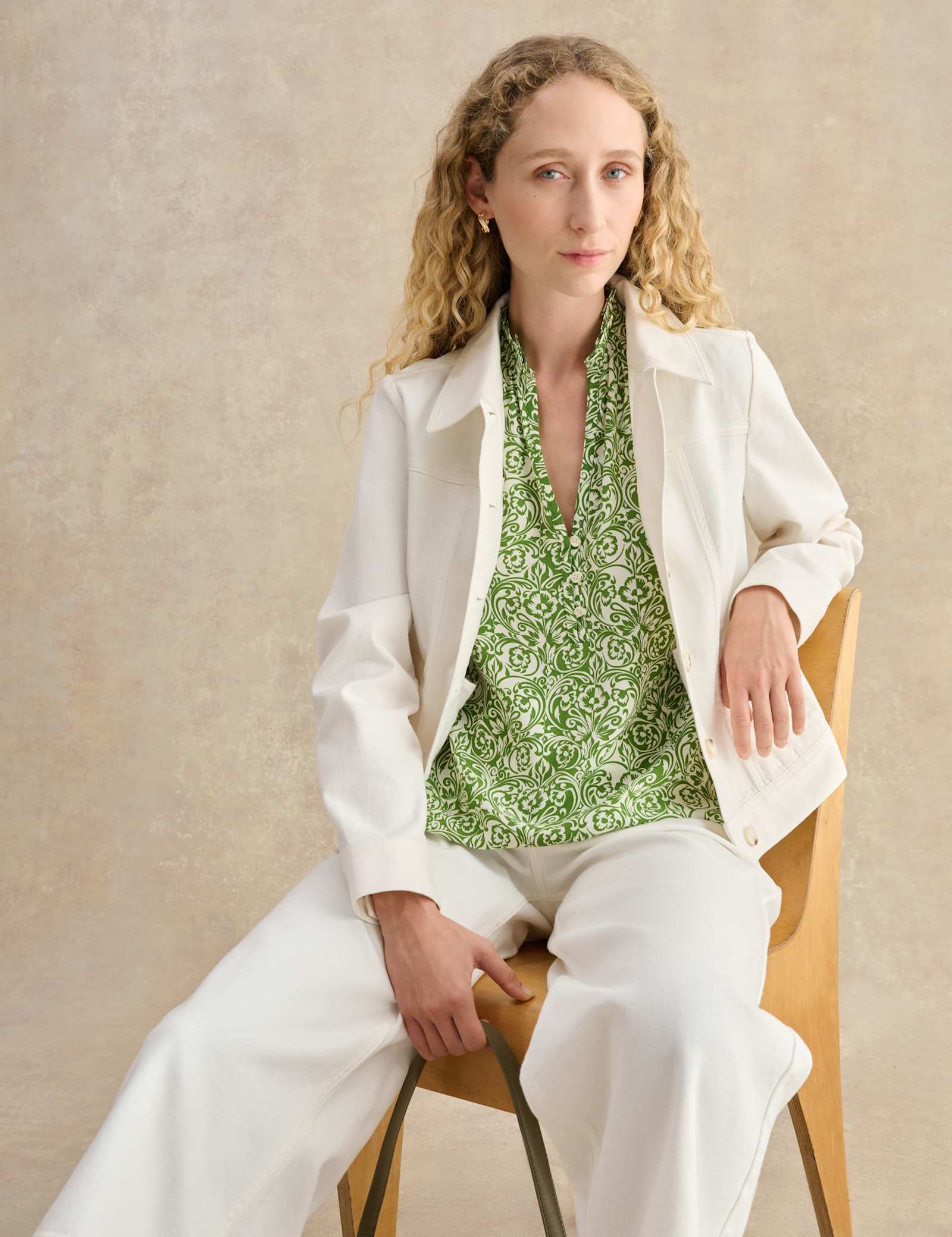 Floral Notch V-Neck Angel Sleeve Blouse - image 3