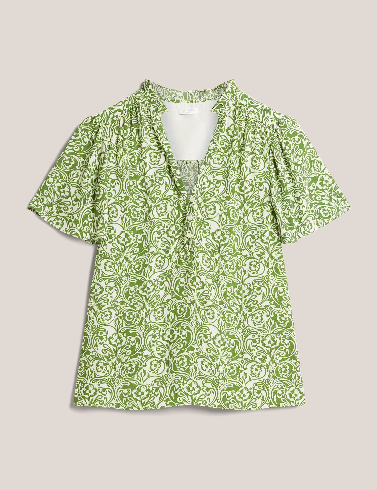 Floral Notch V-Neck Angel Sleeve Blouse - image 1