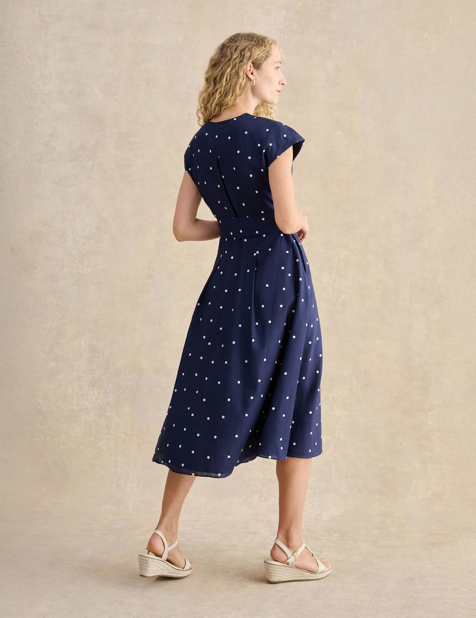 Linen Rich Spot Print V-Neck Skater Dress - image 4