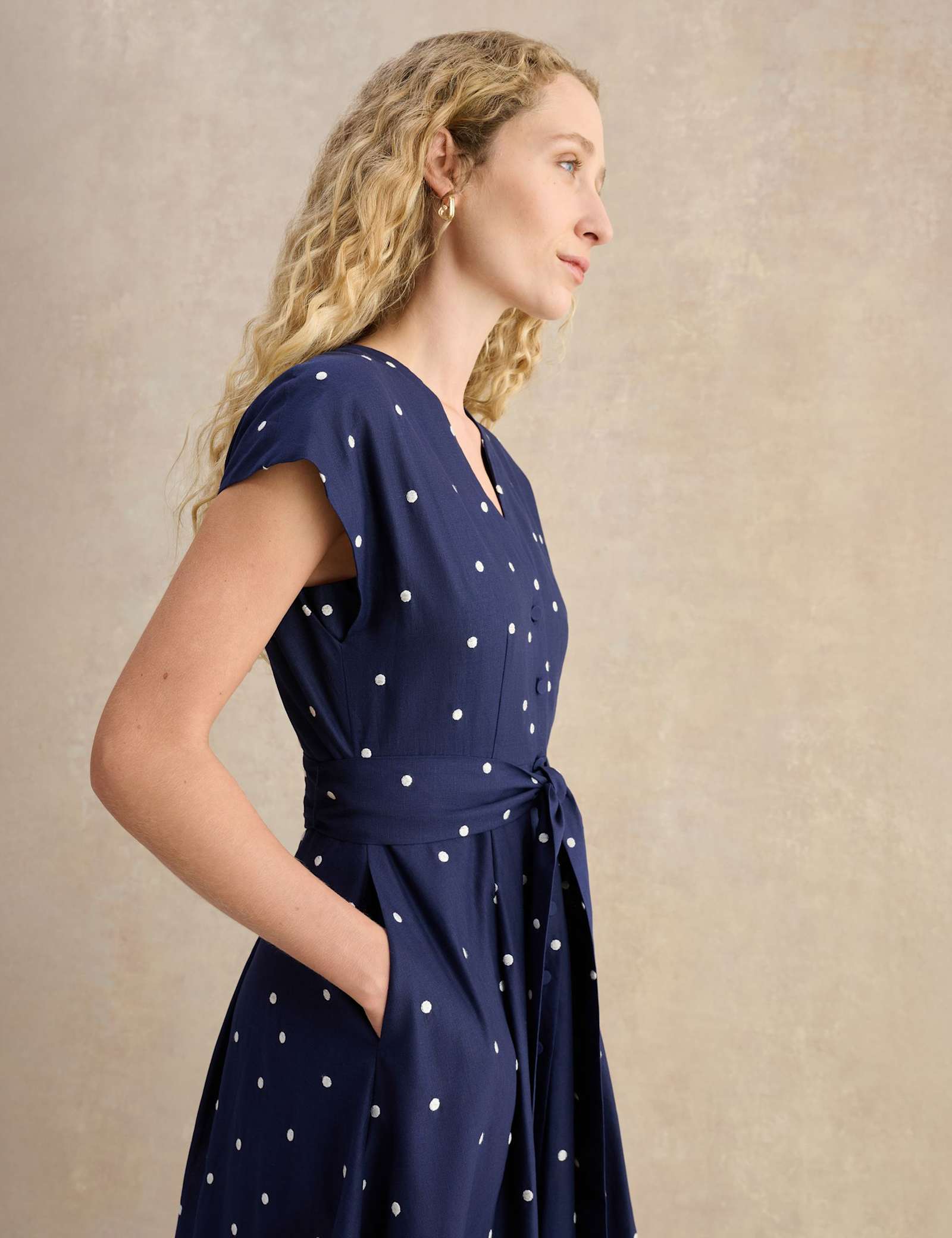 Linen Rich Spot Print V-Neck Skater Dress - image 3