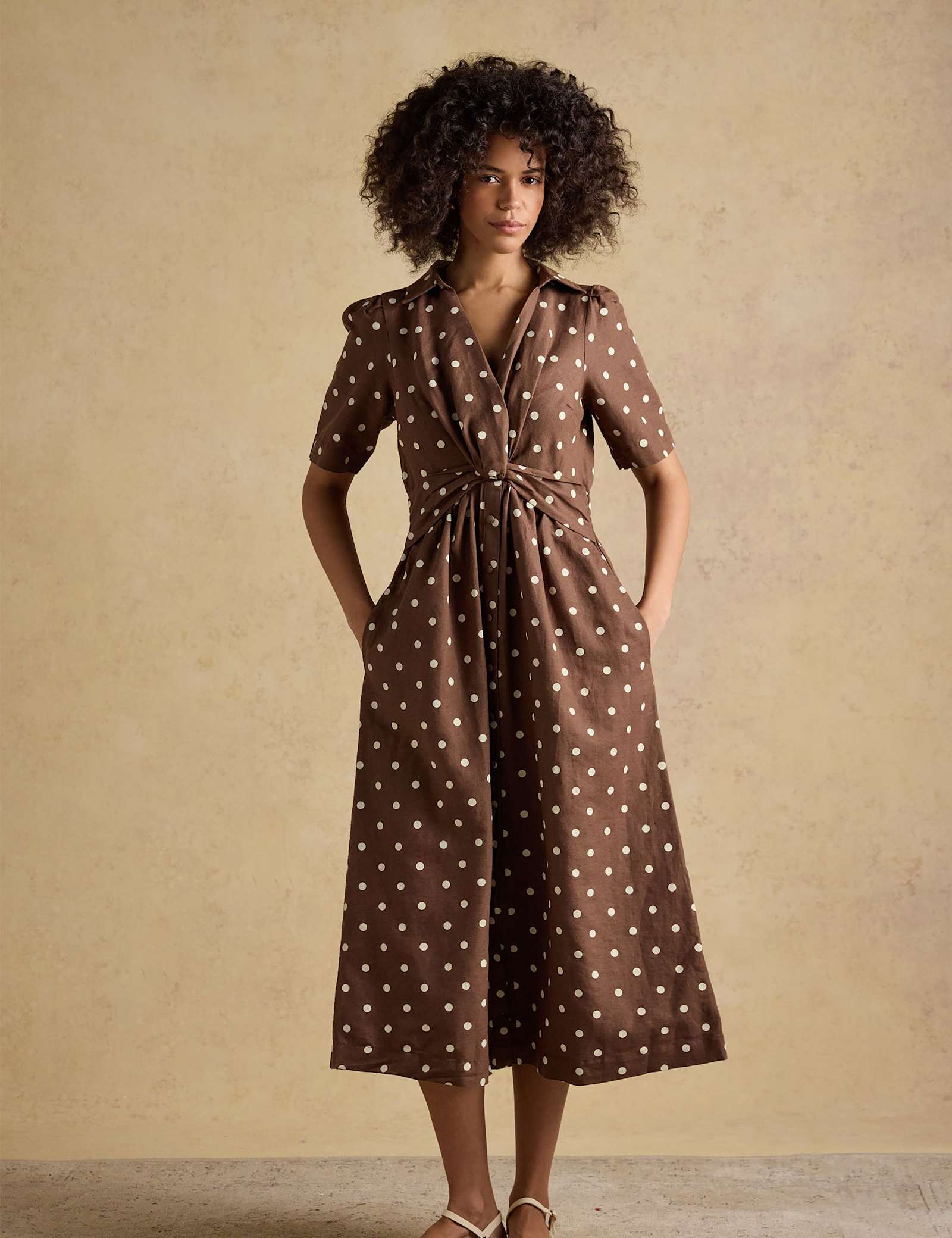 Linen Rich Floral Knot Midaxi Shirt Dress - image 3