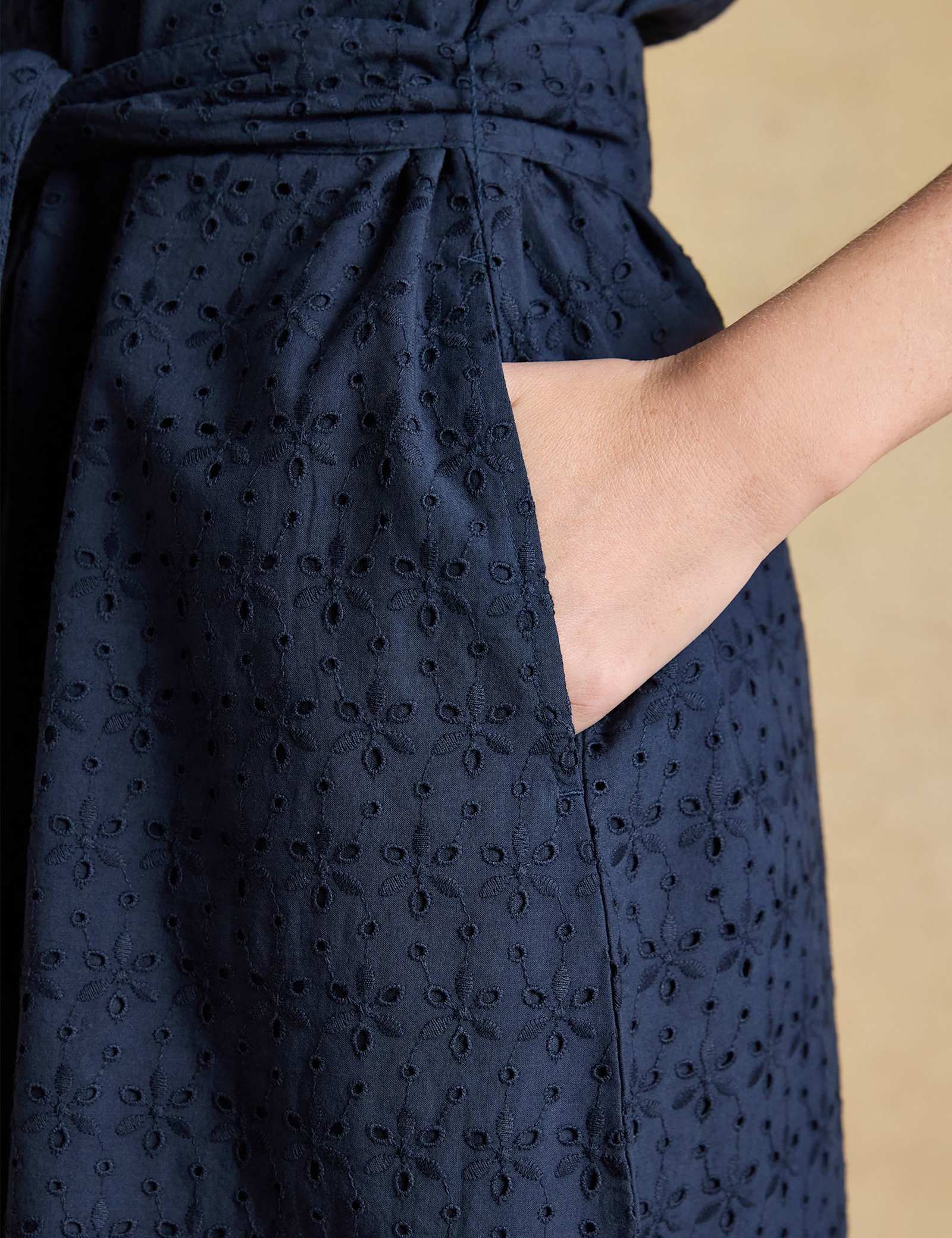 Pure Cotton Broderie Belted Midi Tiered Dress - image 3