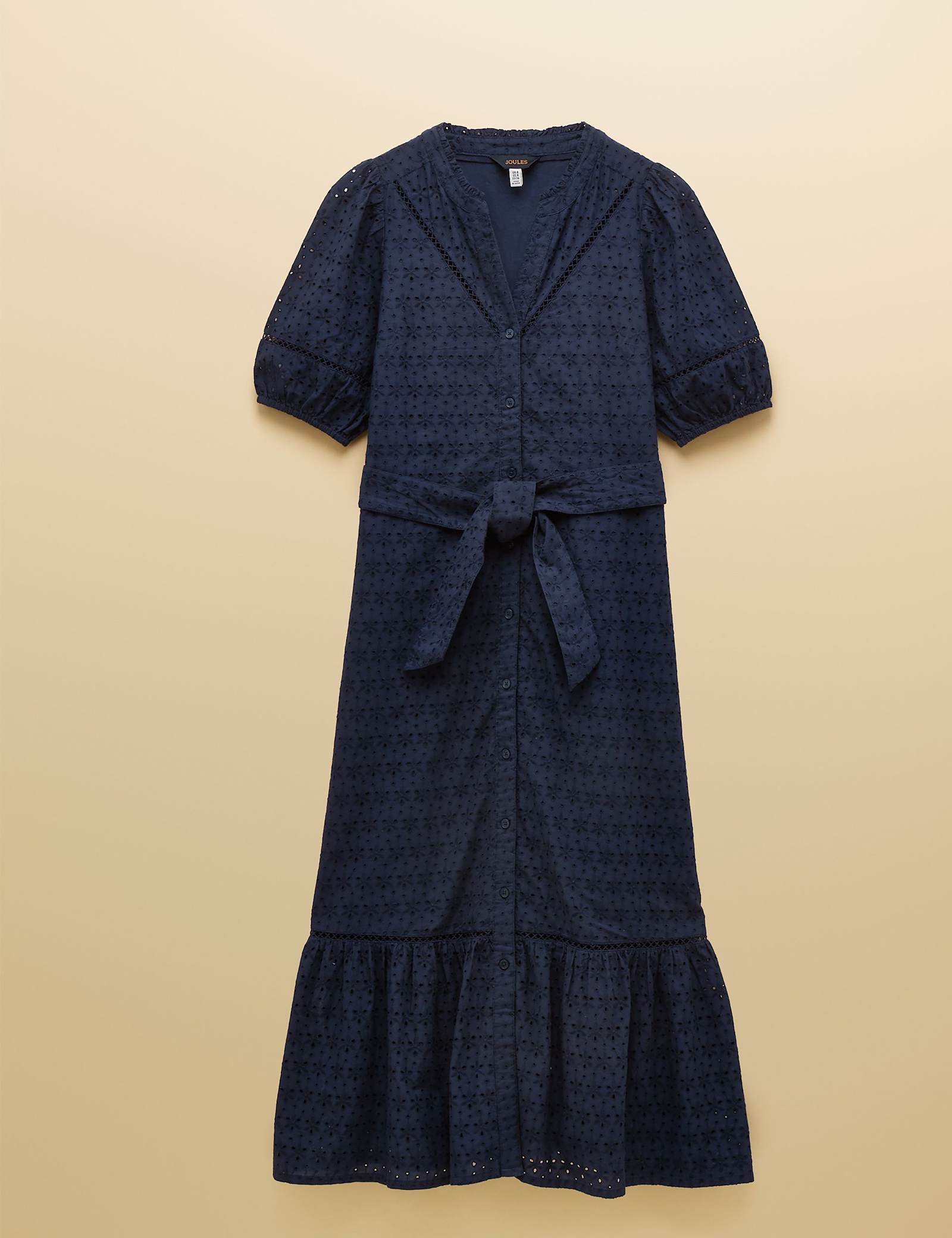 Pure Cotton Broderie Belted Midi Tiered Dress - image 1