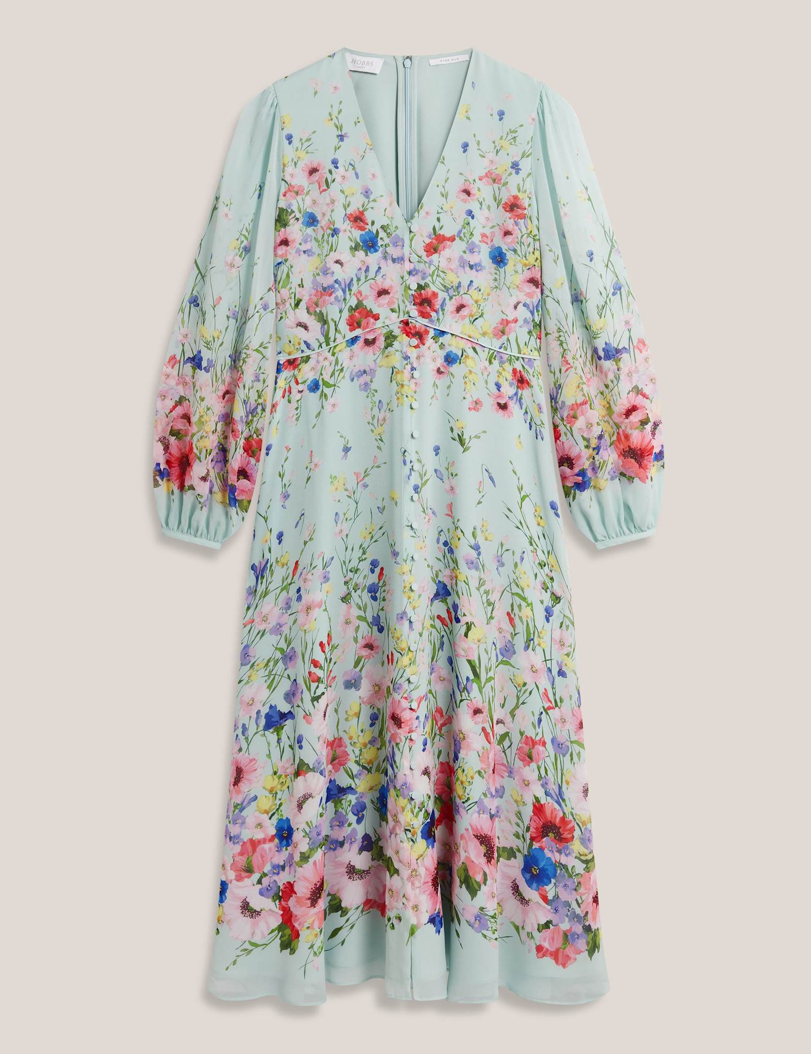 Pure Silk Floral Midi Waisted Dress - image 1