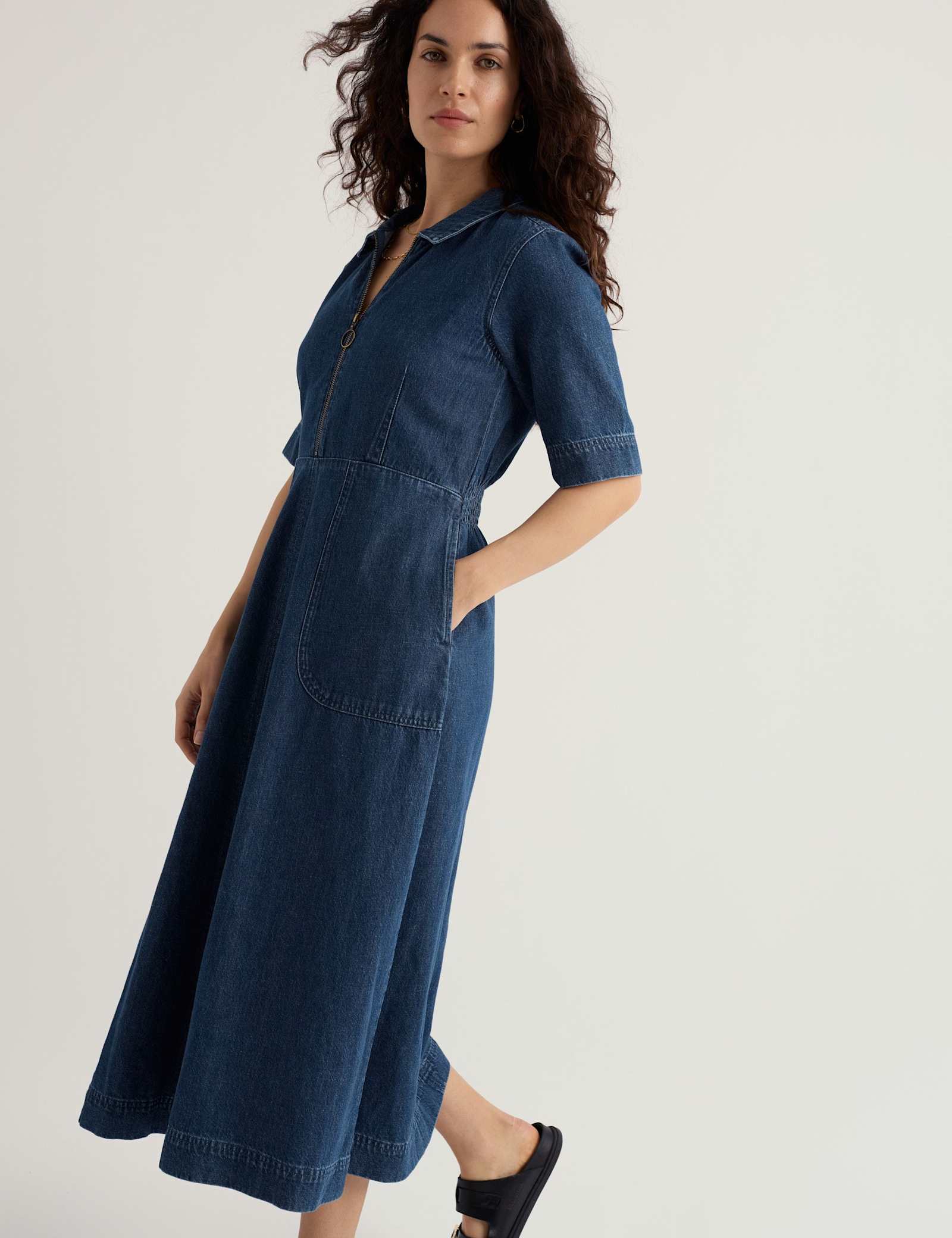 Cotton Rich Midi Shirt Dress with Linen - image 5