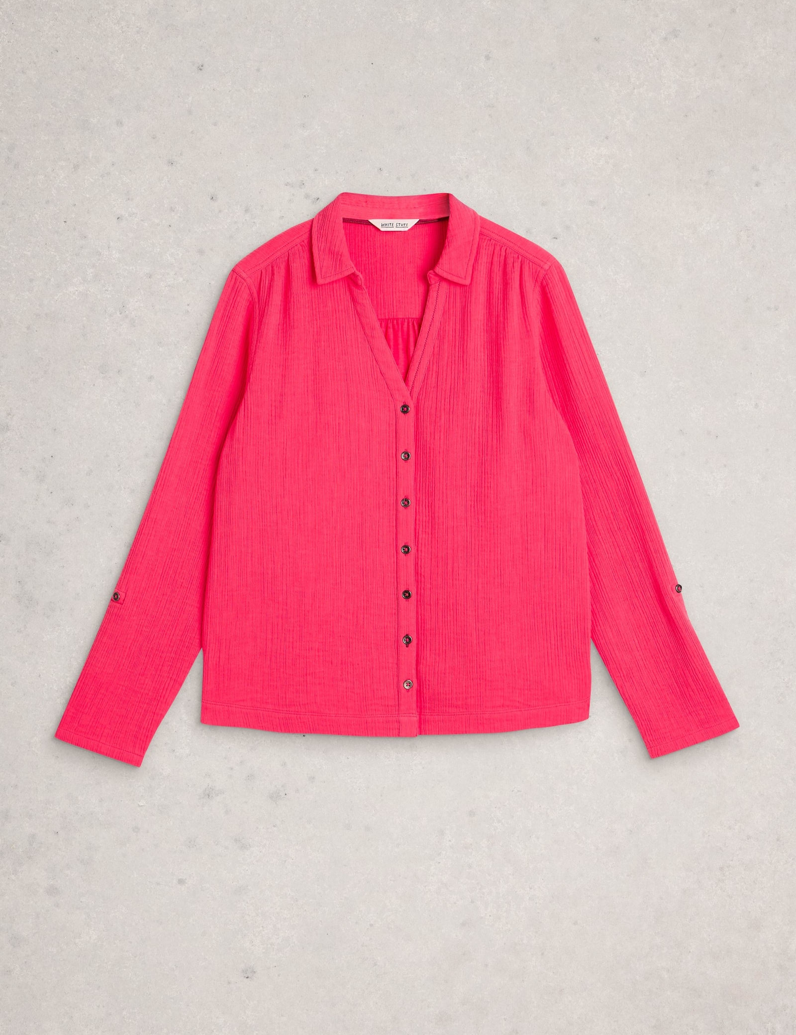 Pure Cotton Textured Collared Notch Neck Shirt