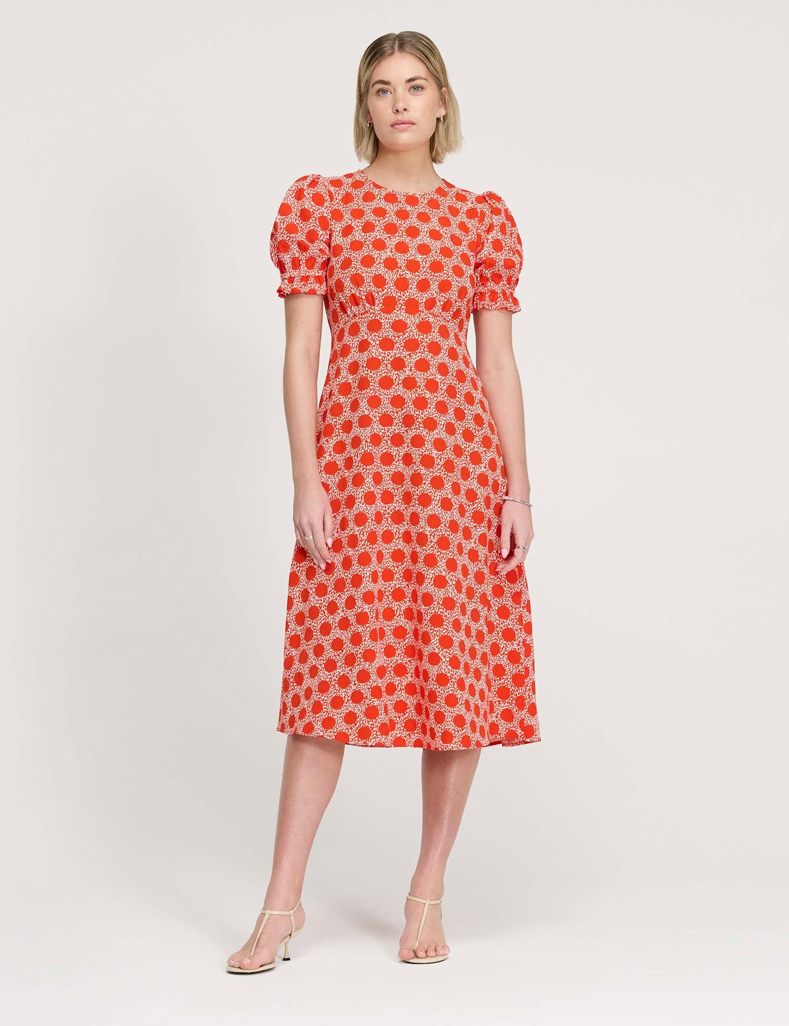 Spot Print Midi Waisted Tea Dress - image 1