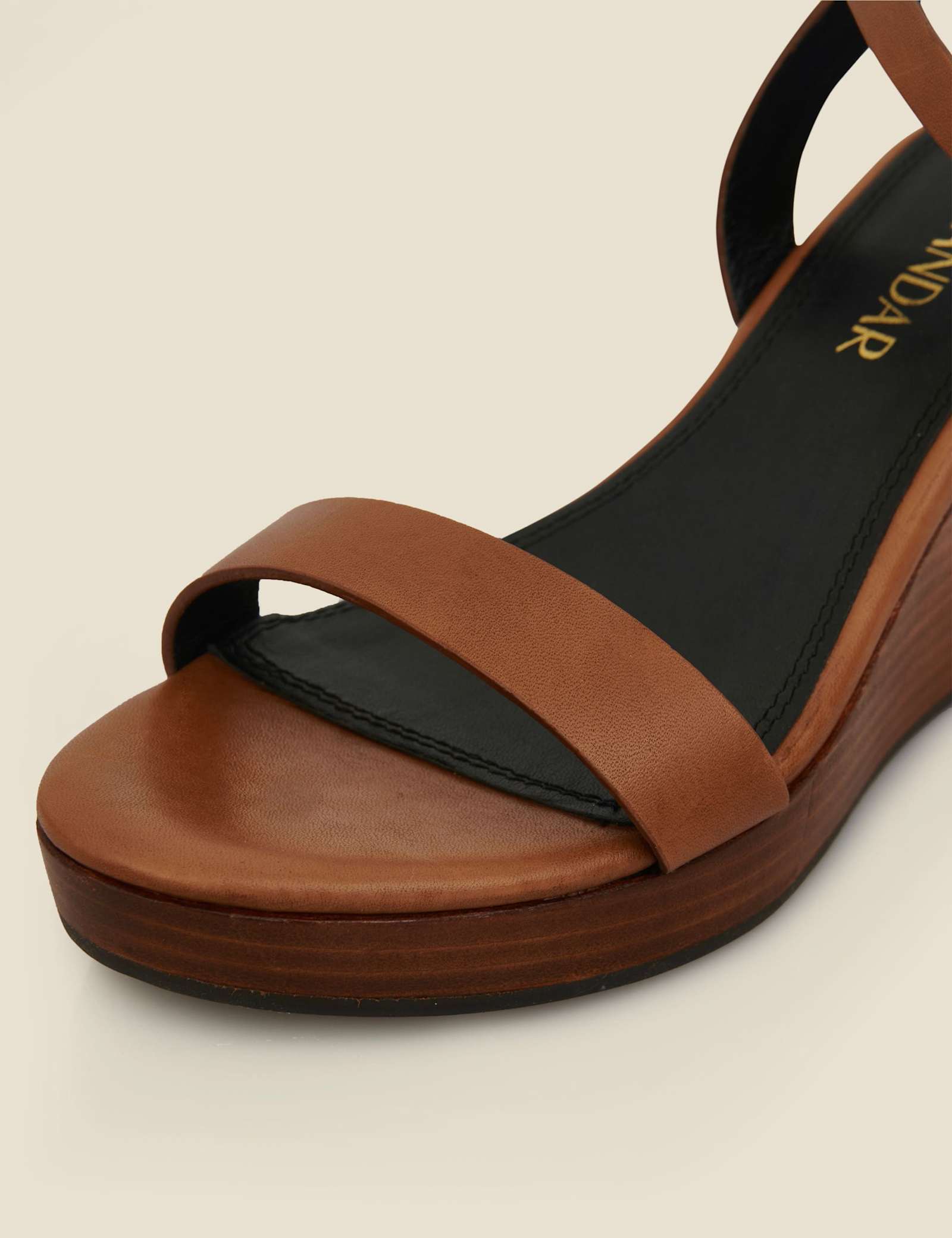 Leather Ankle Strap Wooden Wedge Sandals - image 1