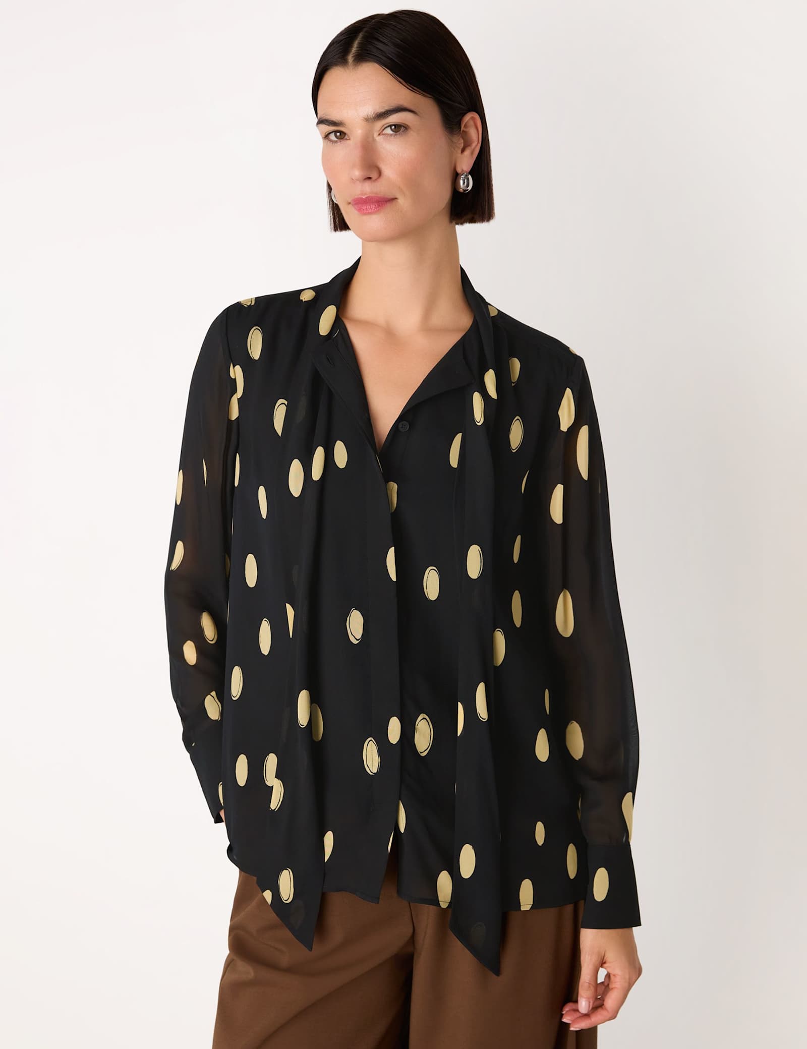 Abstract Spot Tie Neck Blouse - image 2