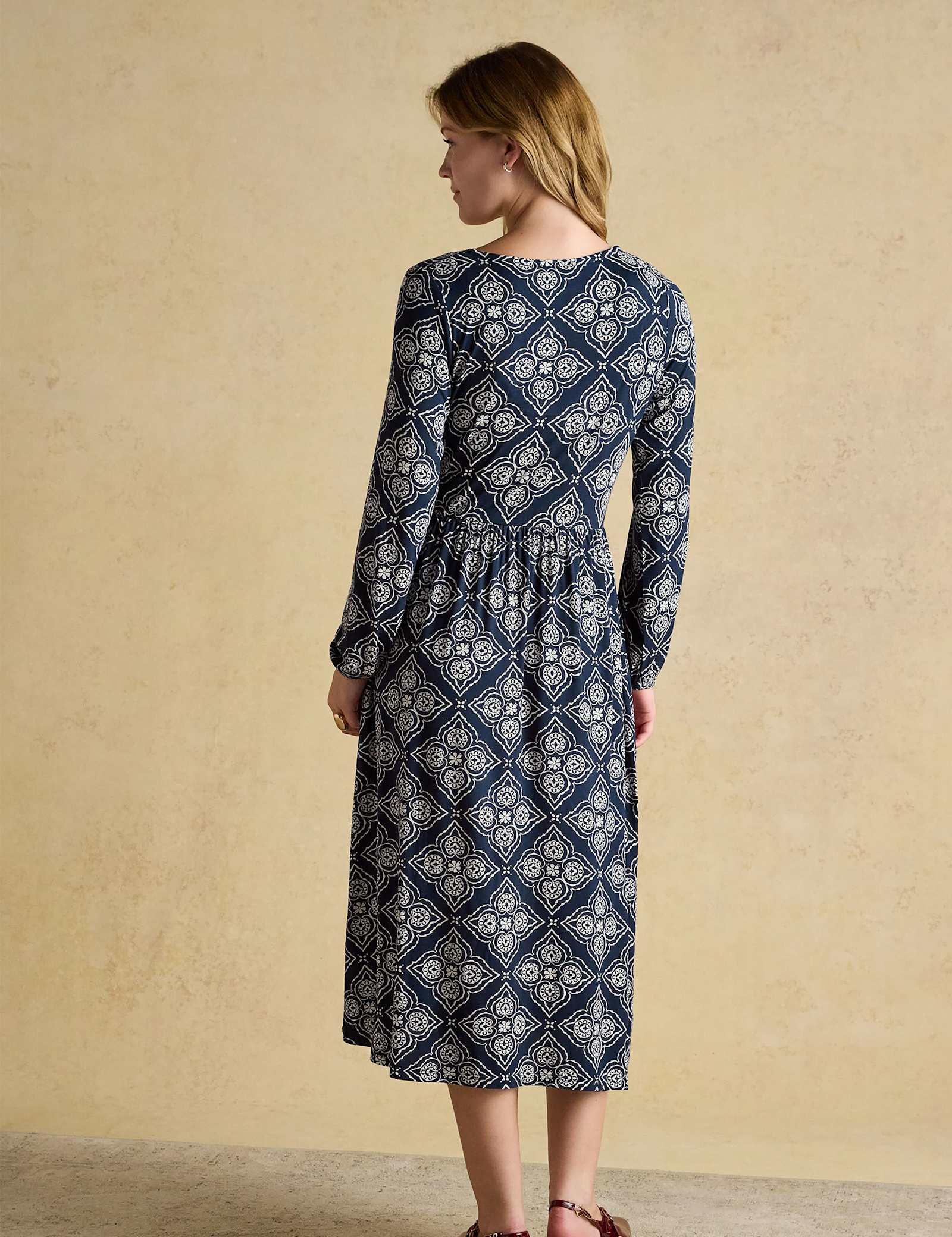 Jersey Geometric V-Neck Midi Skater Dress - image 5