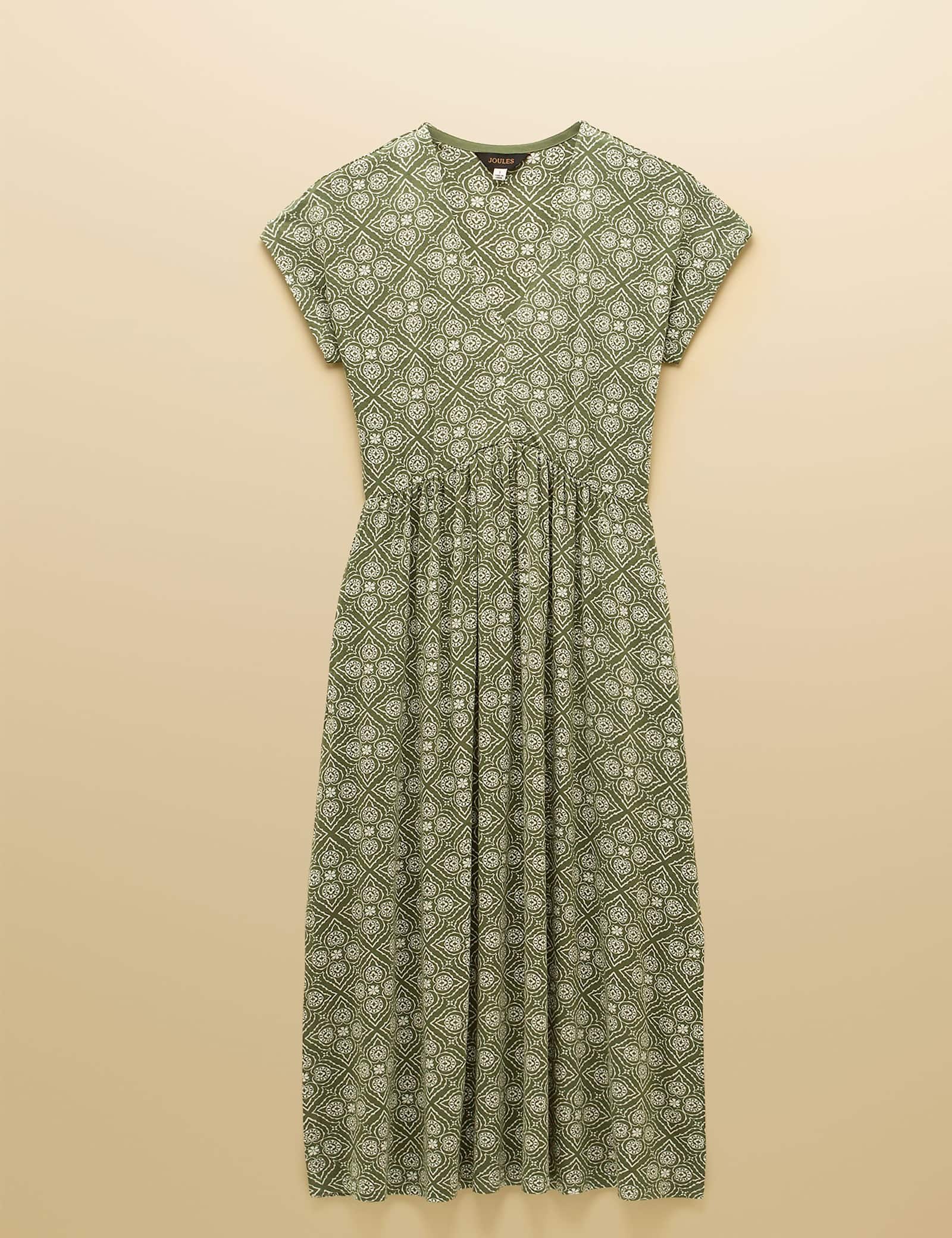 Jersey Geometric V-Neck Midi Skater Dress - image 1