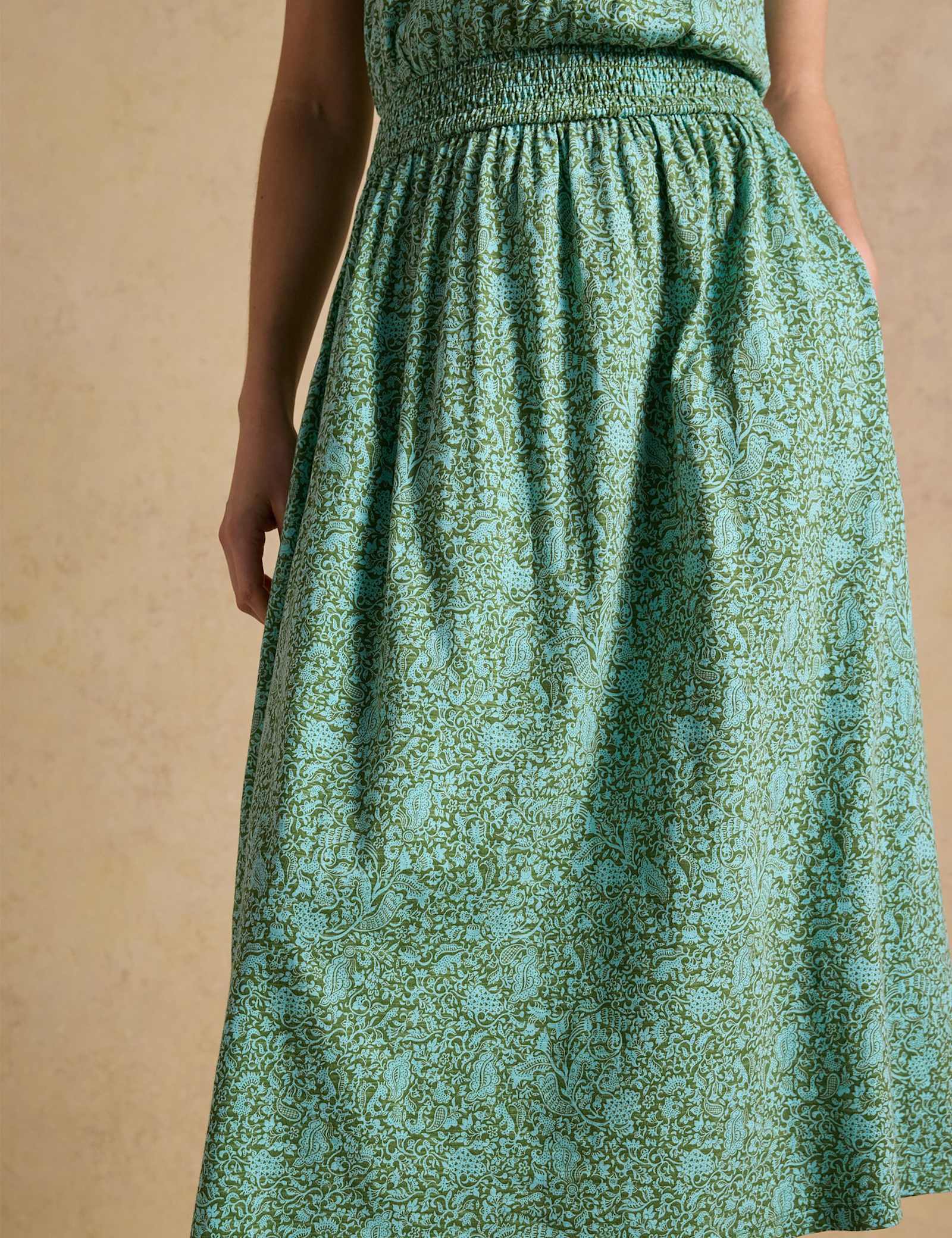 Pure Cotton Floral Midi Shirred Dress - image 5