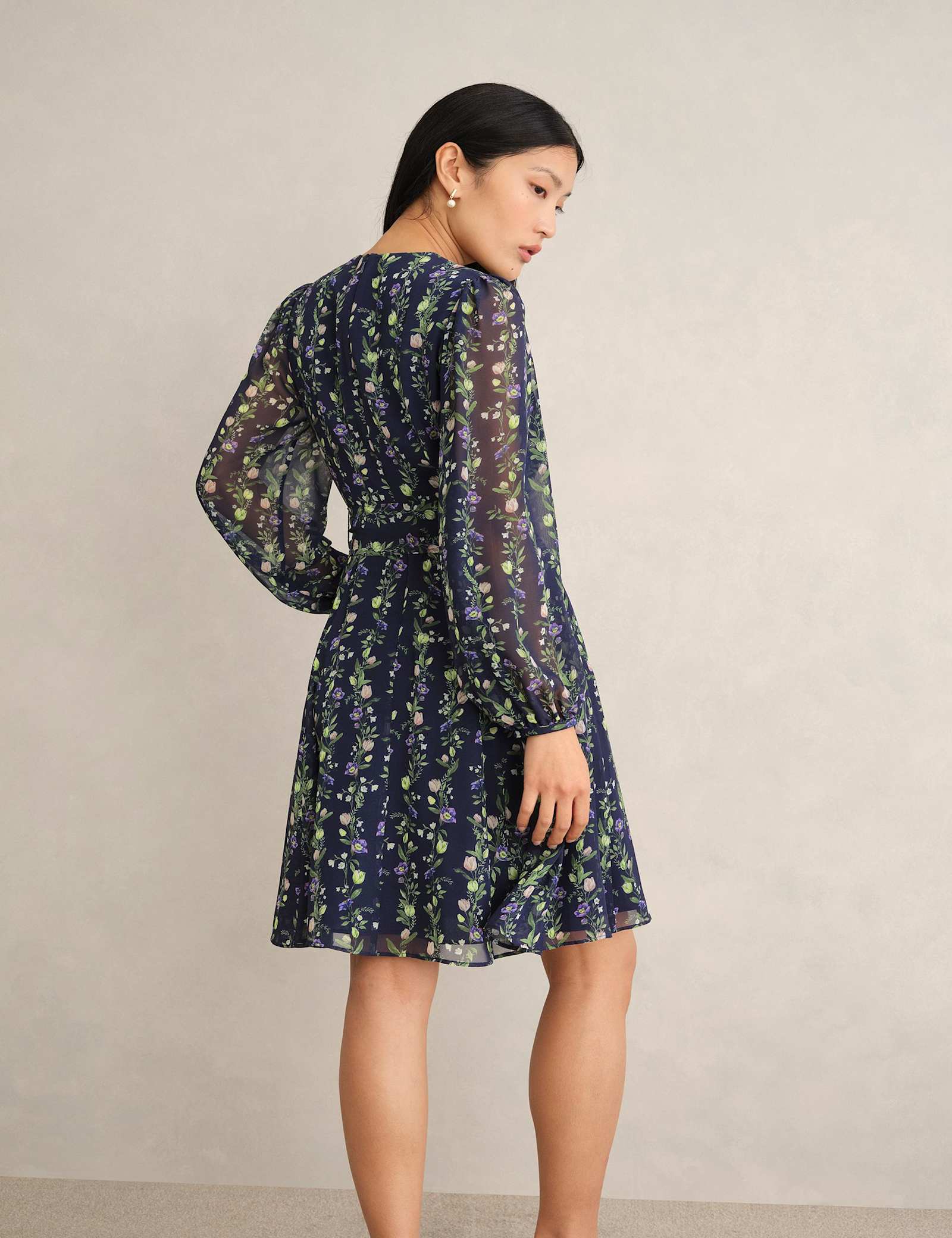 Chiffon Floral Tie Waist Shift Dress - image 5