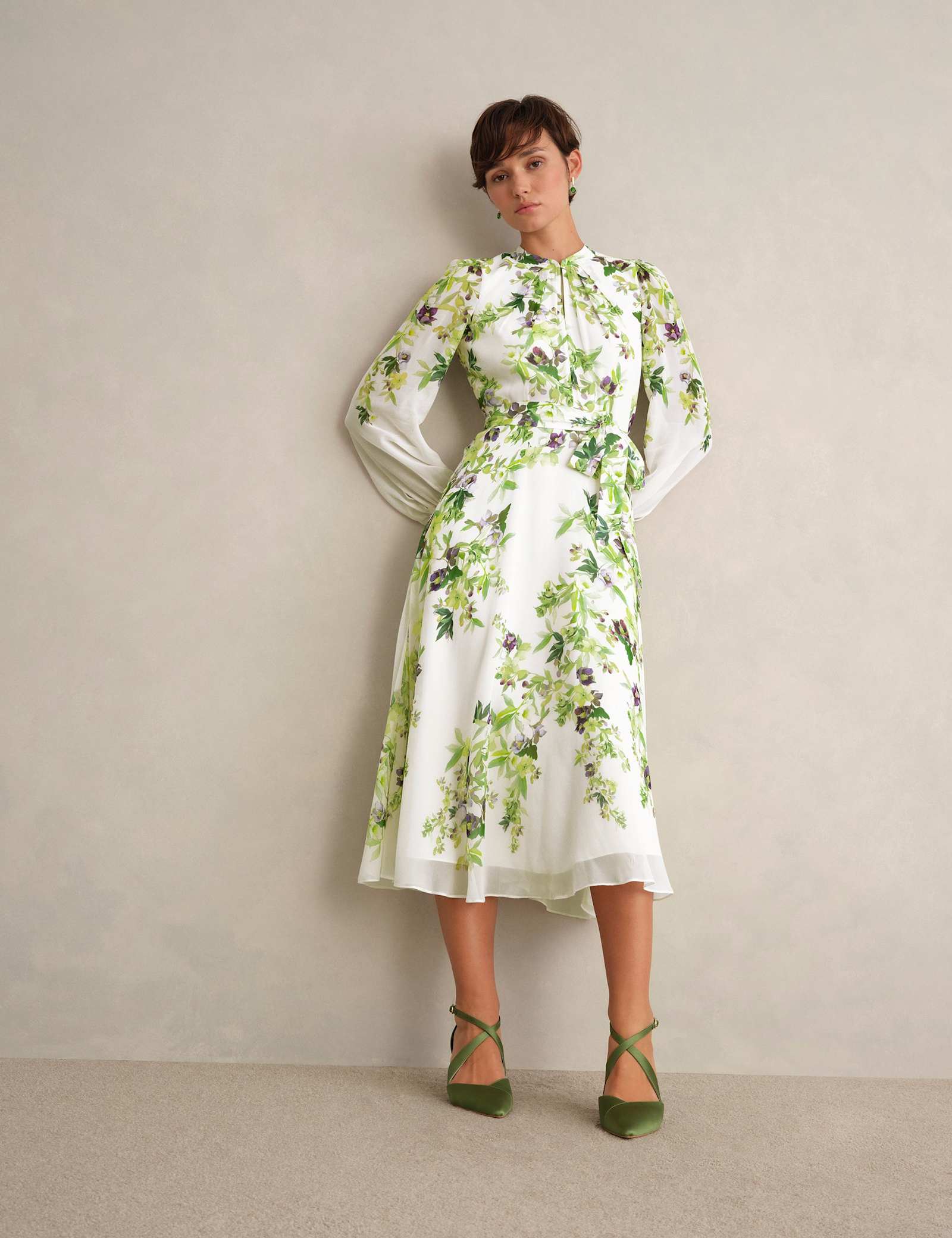 Silk Floral Knee Length Shift Dress - image 2