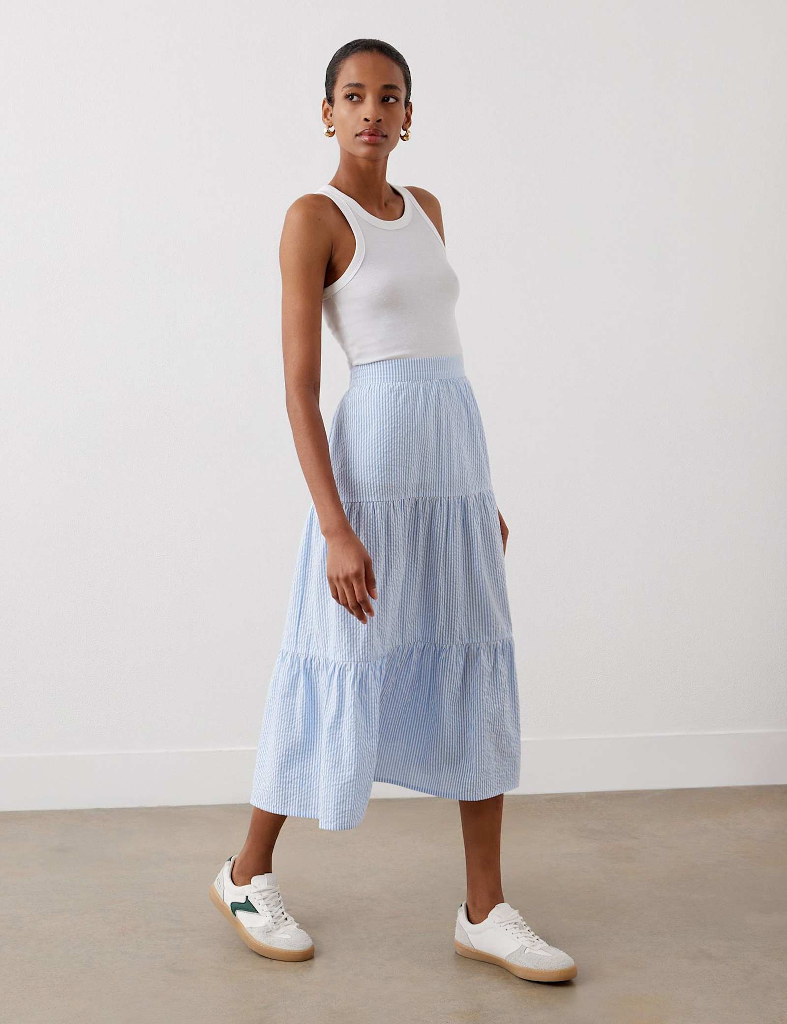 Pure Cotton Striped Midi Tiered Skirt - image 2