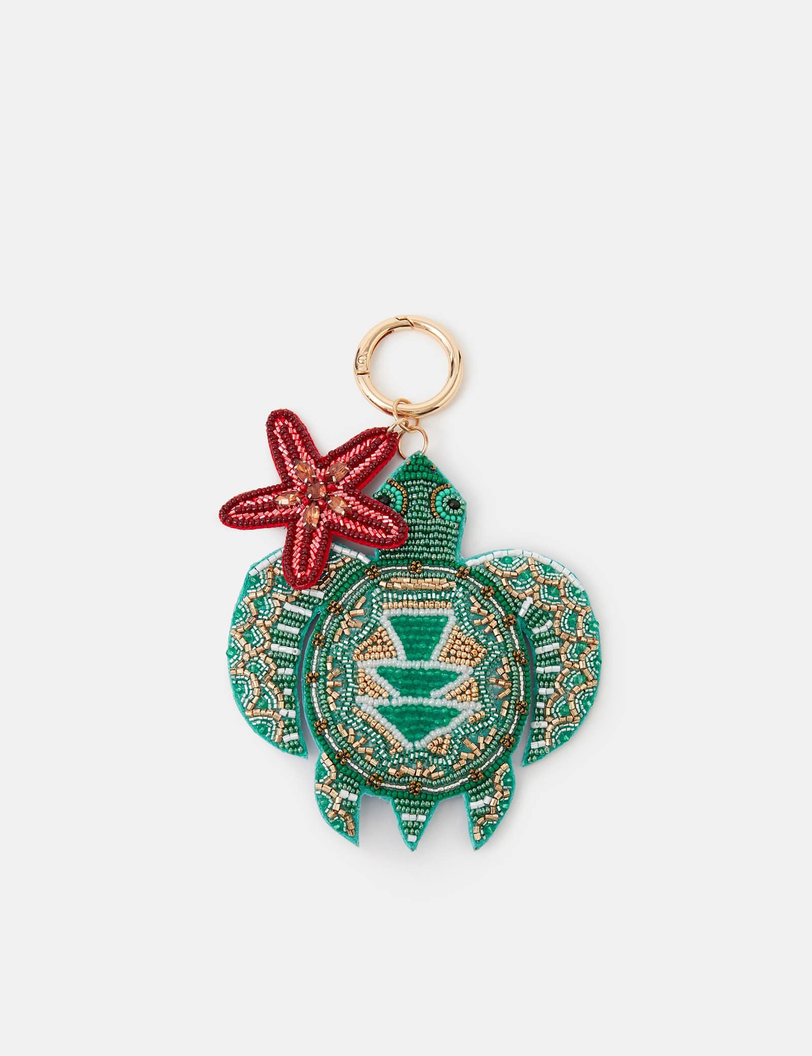Beaded Turtle & Starfish Keyring - image 1