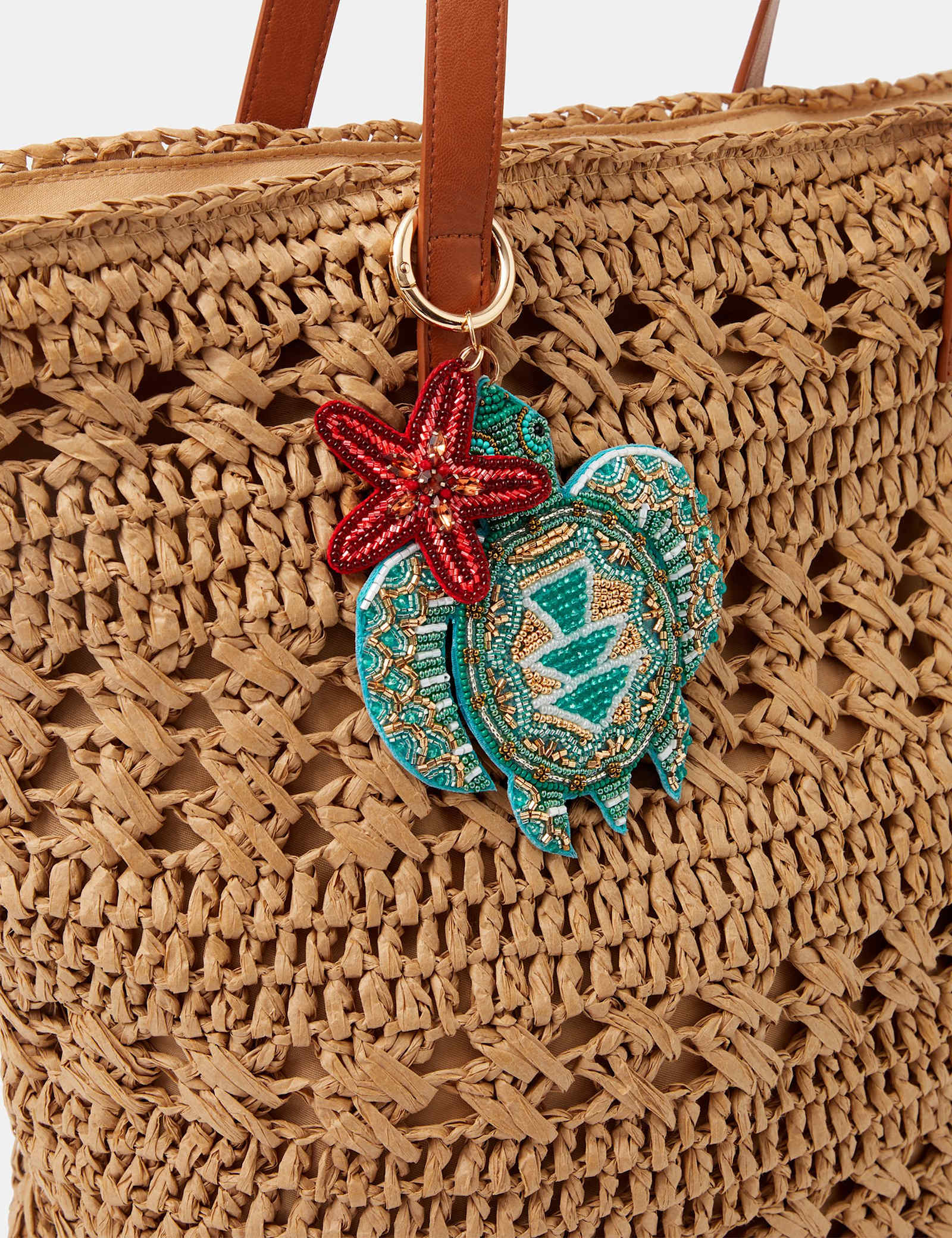 Beaded Turtle & Starfish Keyring - image 3