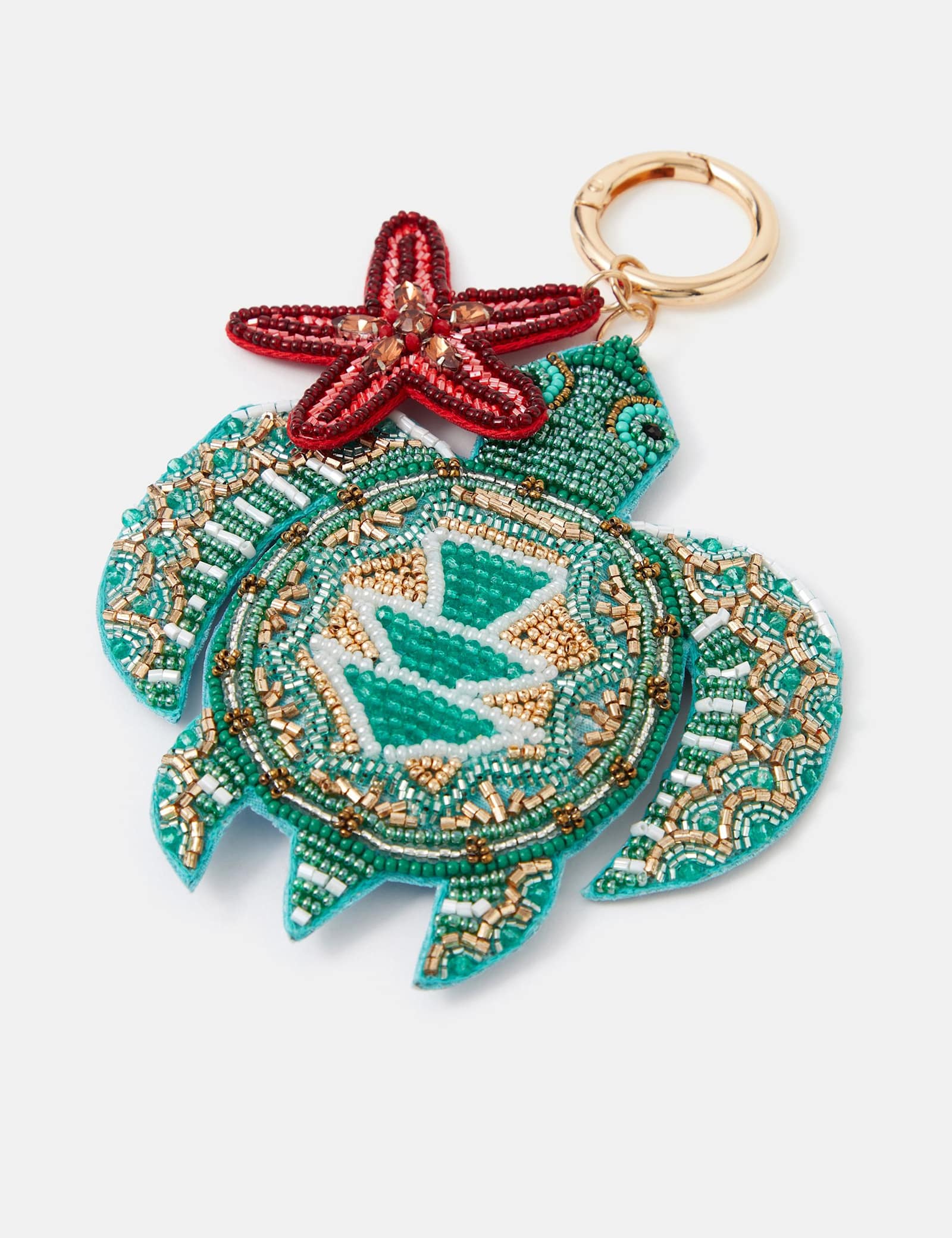 Beaded Turtle & Starfish Keyring - image 2