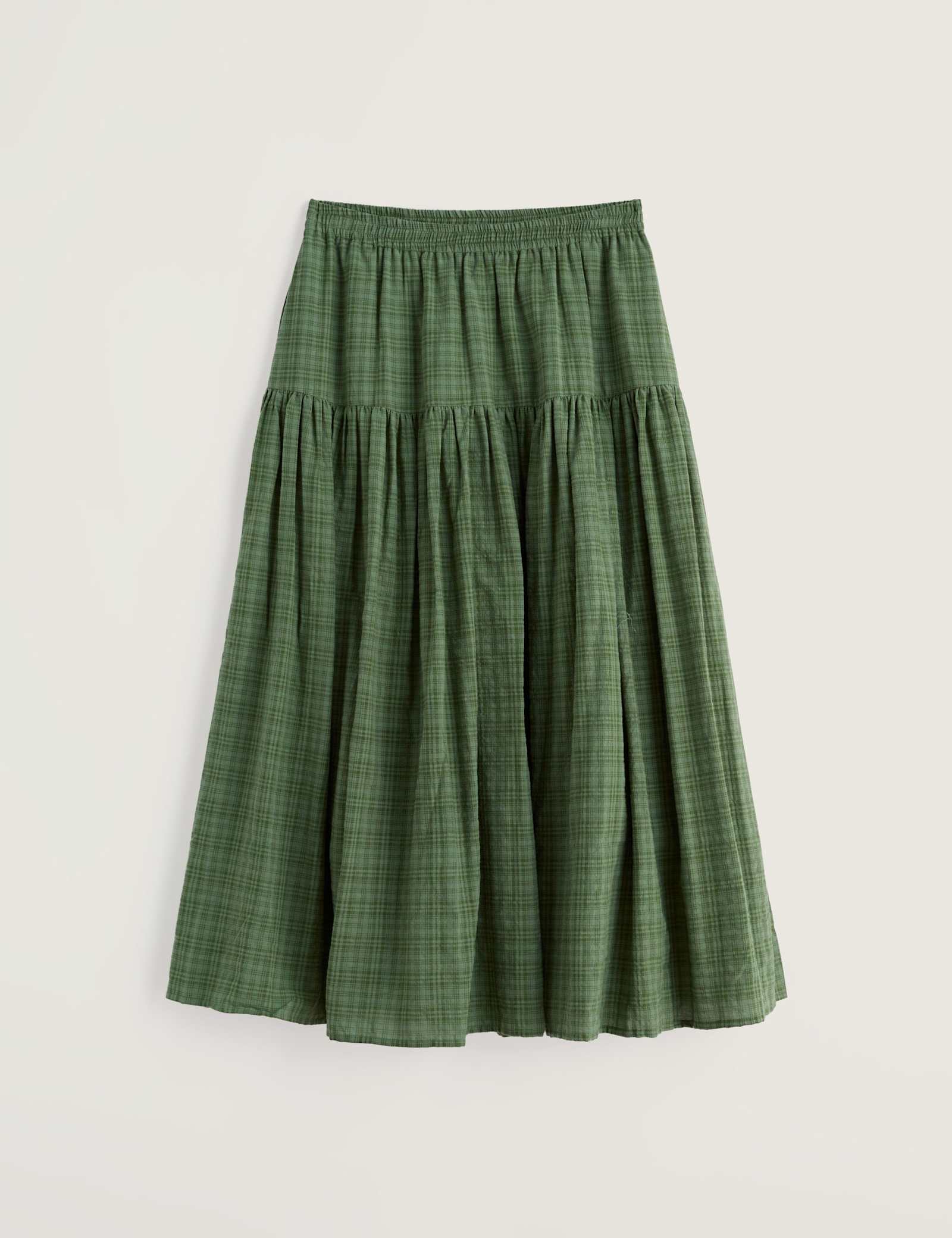 Cotton Rich Checked Midi A-Line Tiered Skirt - image 1