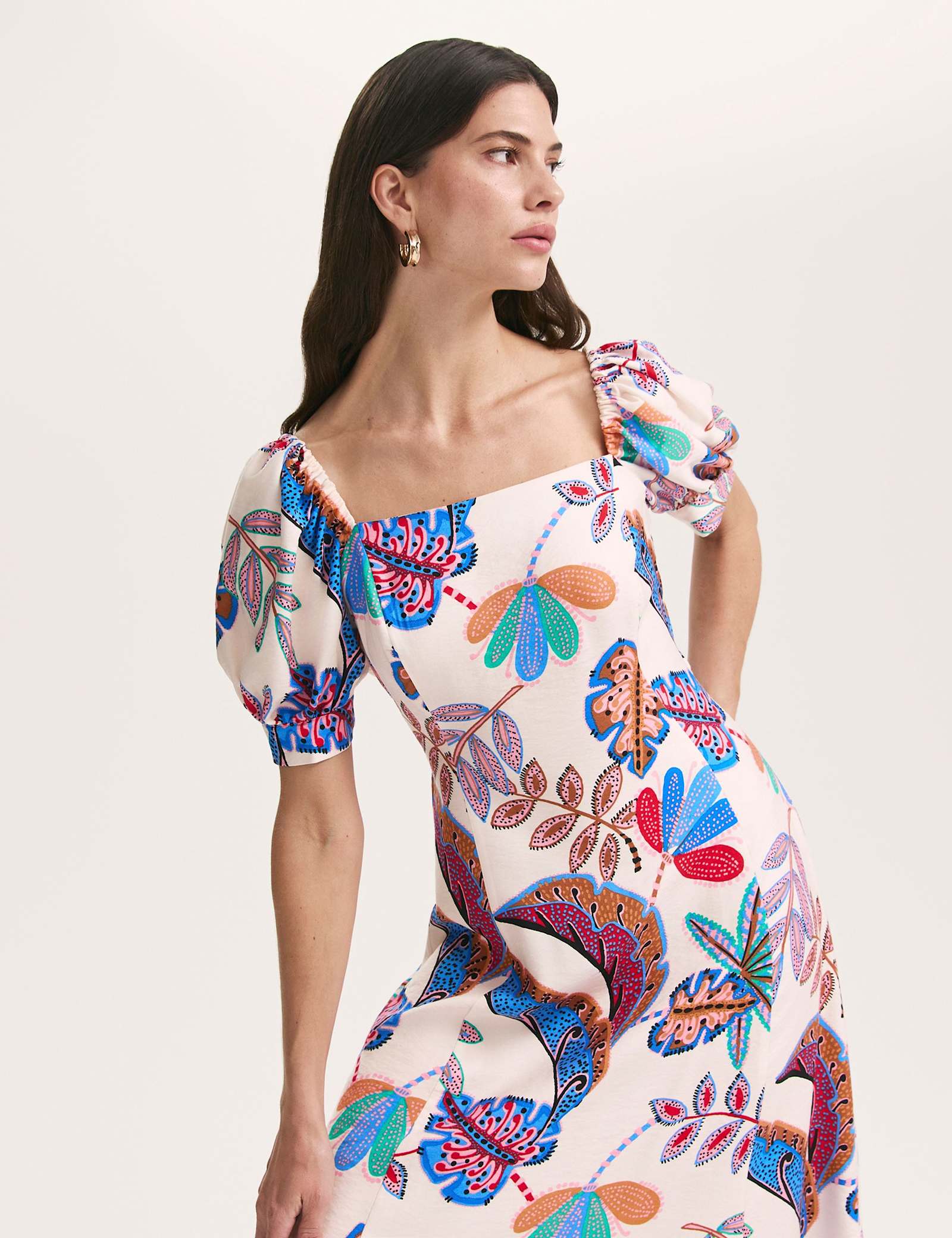 Printed Square Neck Midi Smock Dress - image 5