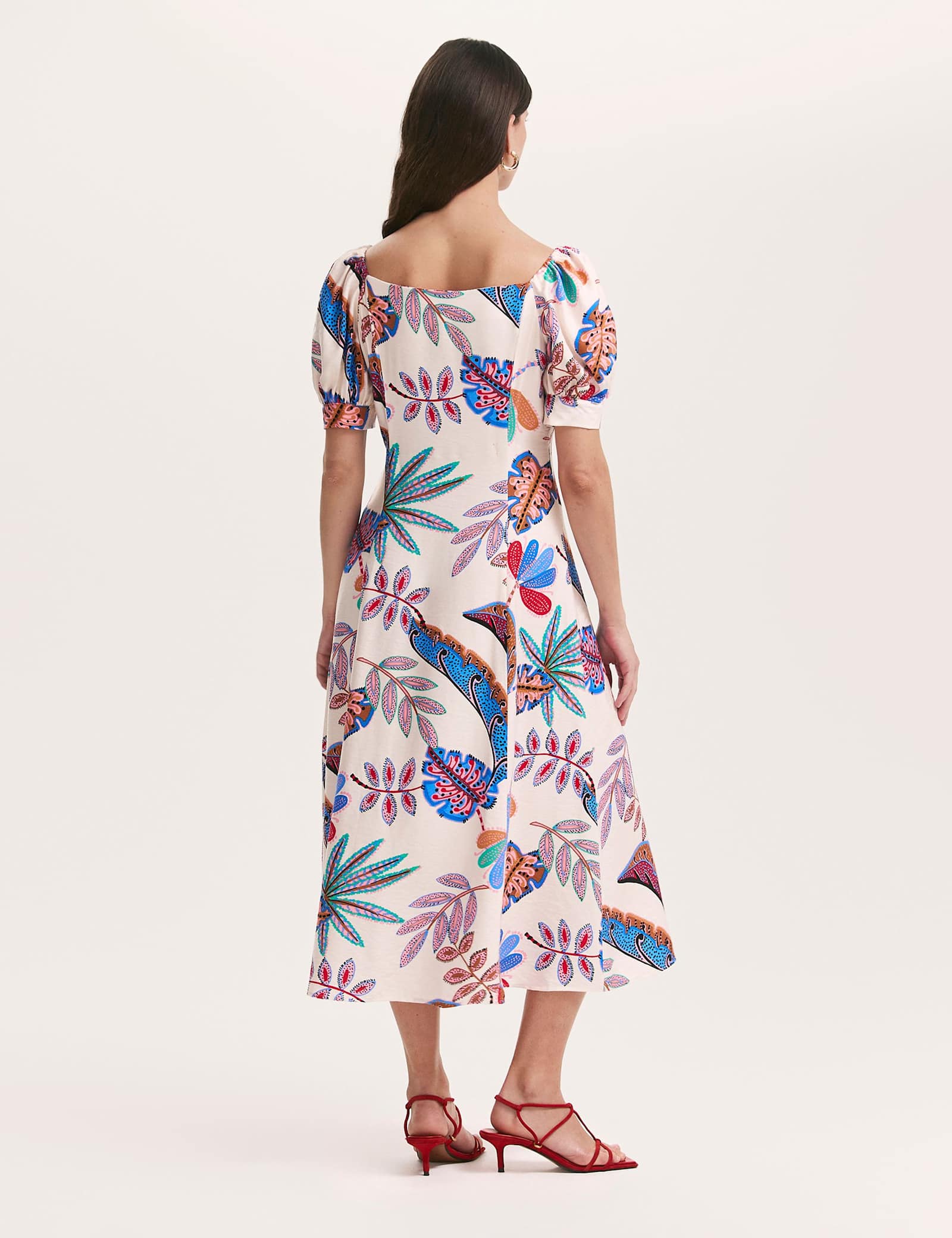 Printed Square Neck Midi Smock Dress - image 4