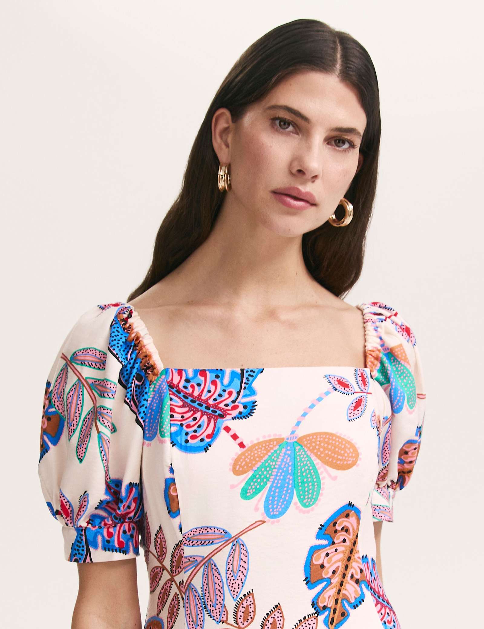 Printed Square Neck Midi Smock Dress - image 3