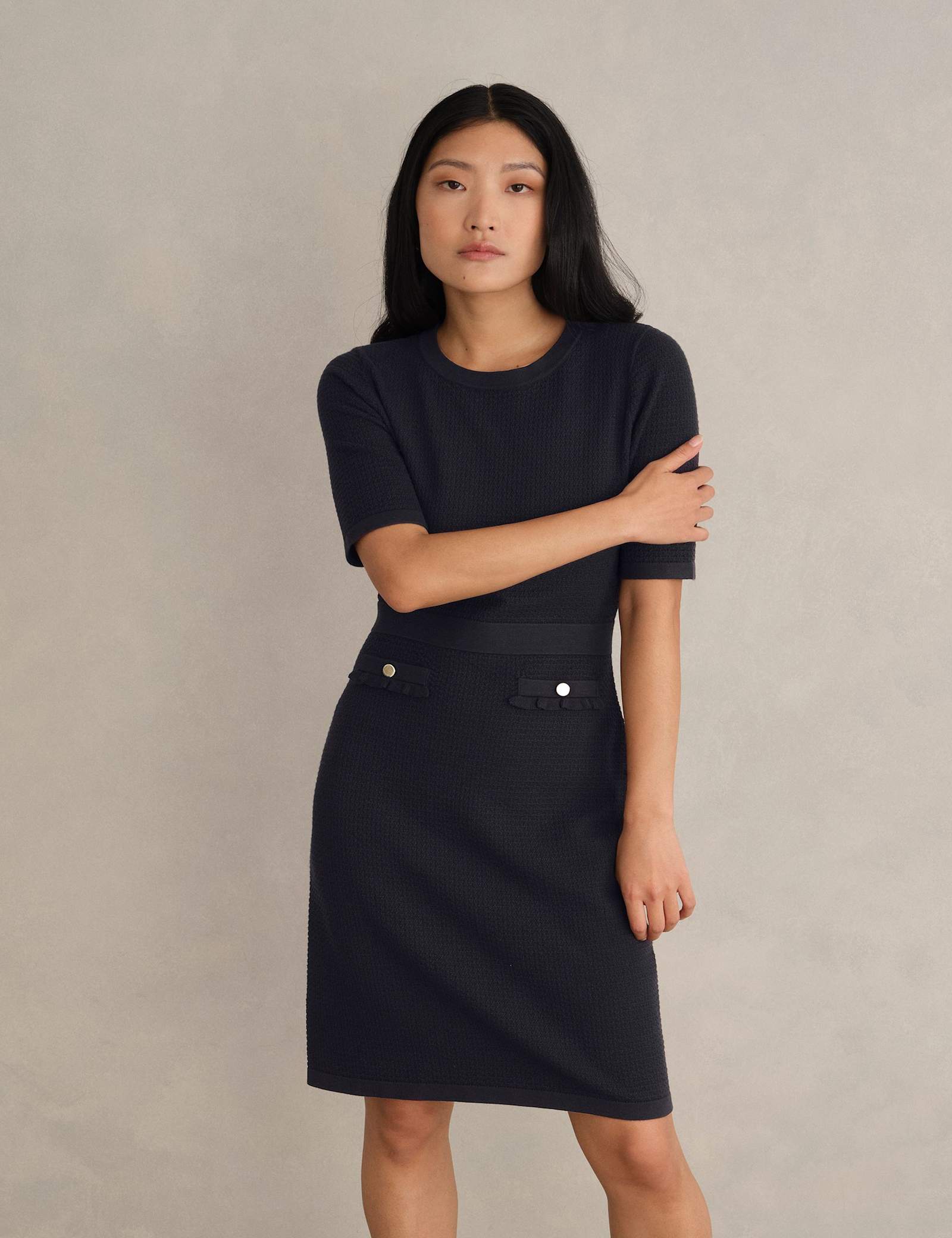 Knitted Textured Knee Length Shift Dress - image 2